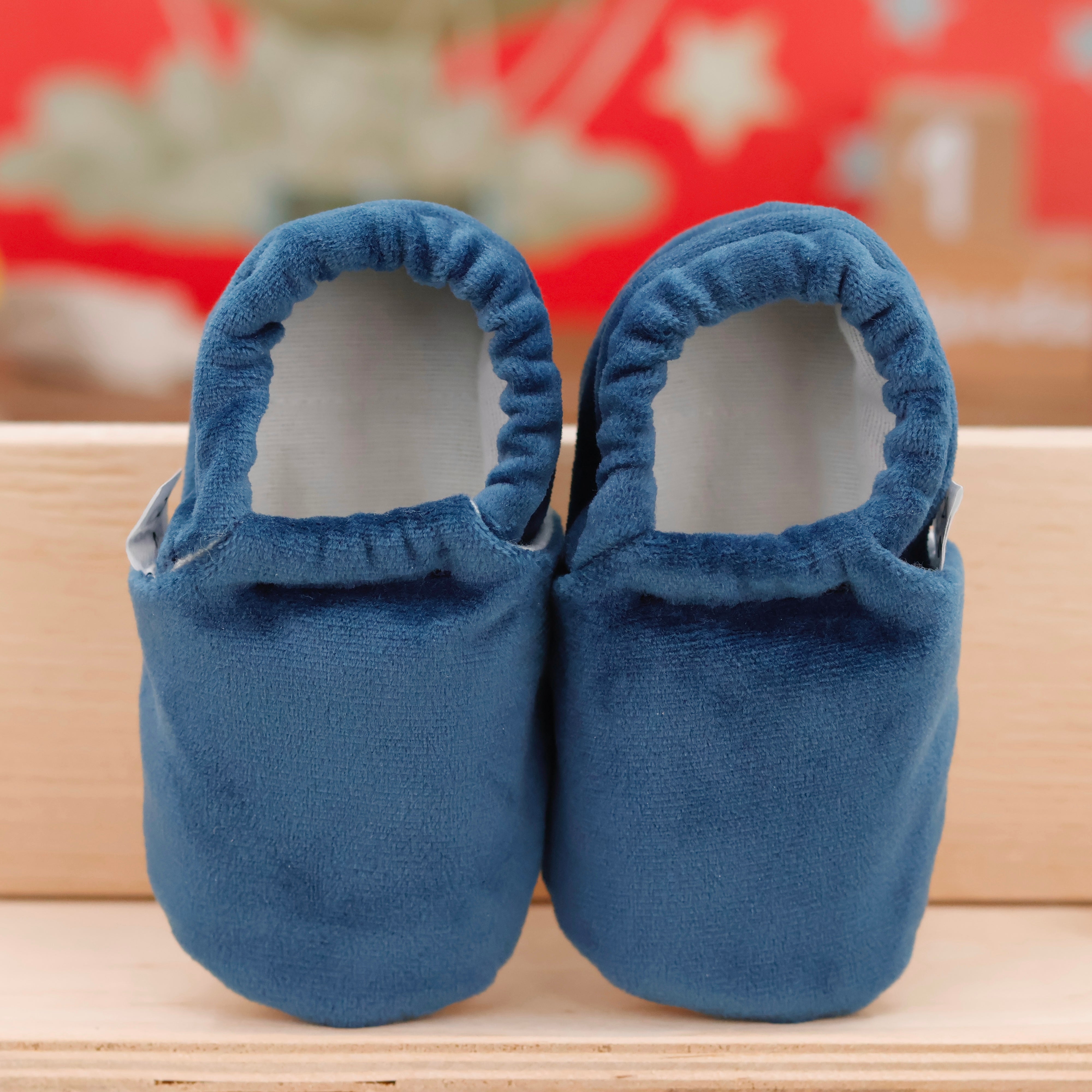 Organic Cotton Velvet Home Nursery Moccasin Shoes, Darkblue