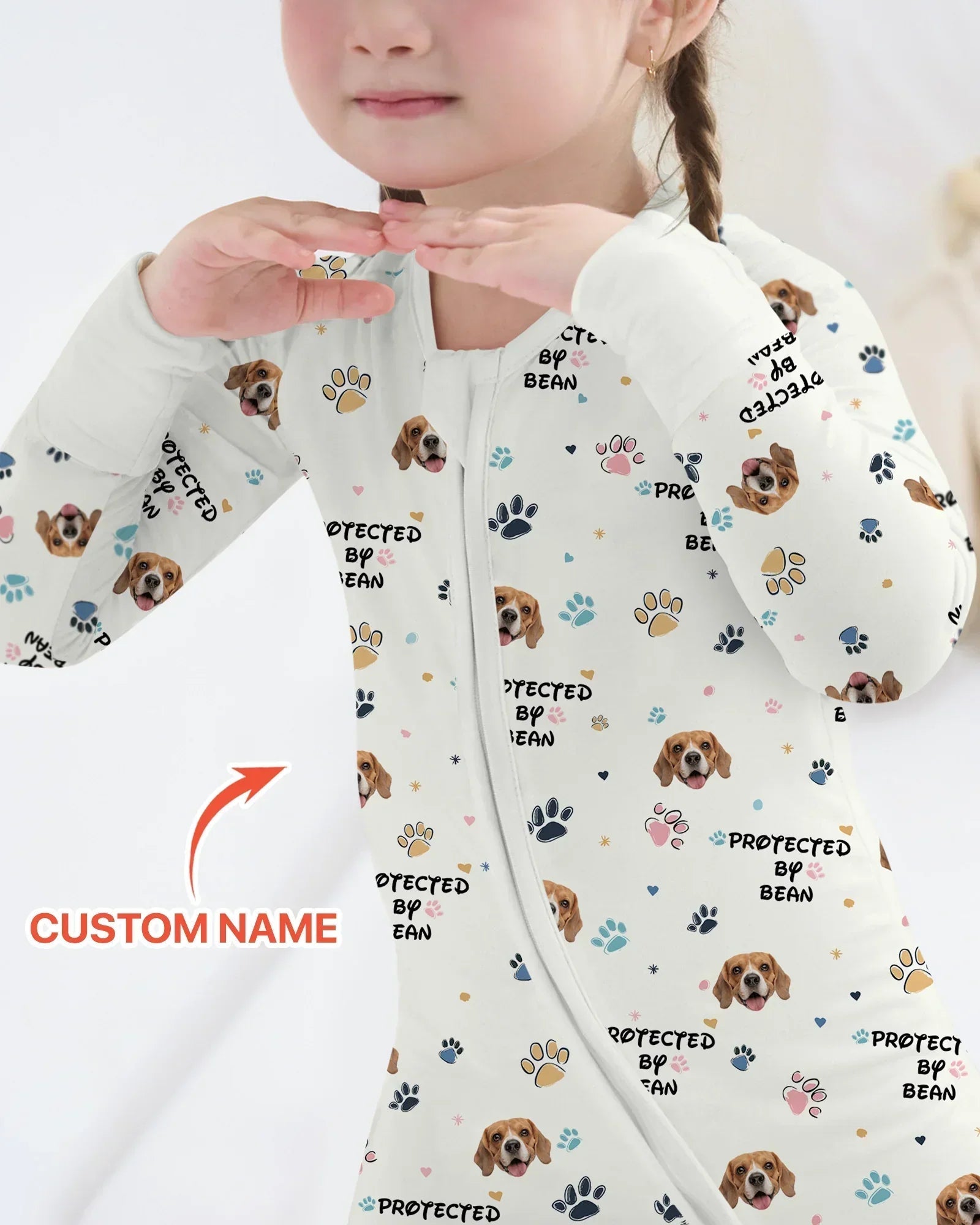 Custom Dogs Photo "protected By" Bamboo Convertible Zippered Romper