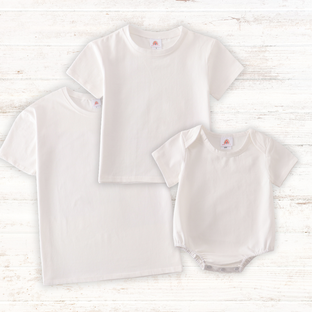Cream Blank Basic T-shirt Adult Kids And Baby Bubble
