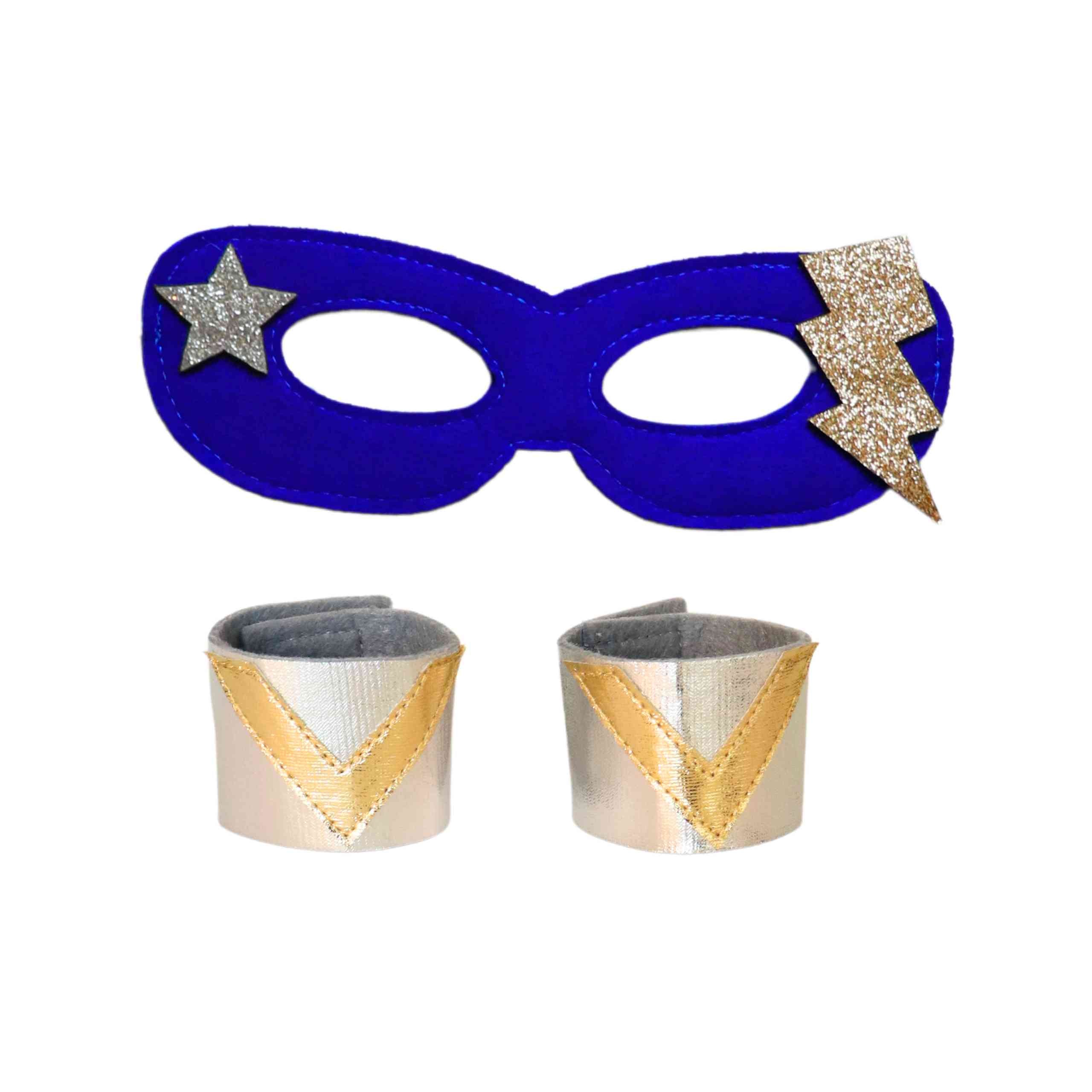 Superhero Mask & Cuff Set, Blue/silver