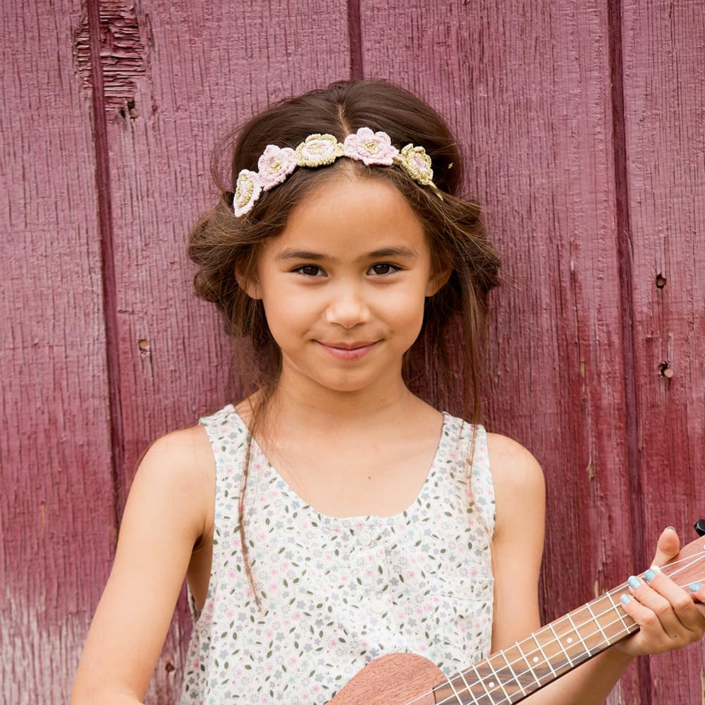 Girls Flower Crown Headband (age 3-8 Years) - Unique Design, Artisan Knit Hairband For Toddlers And Young Girls