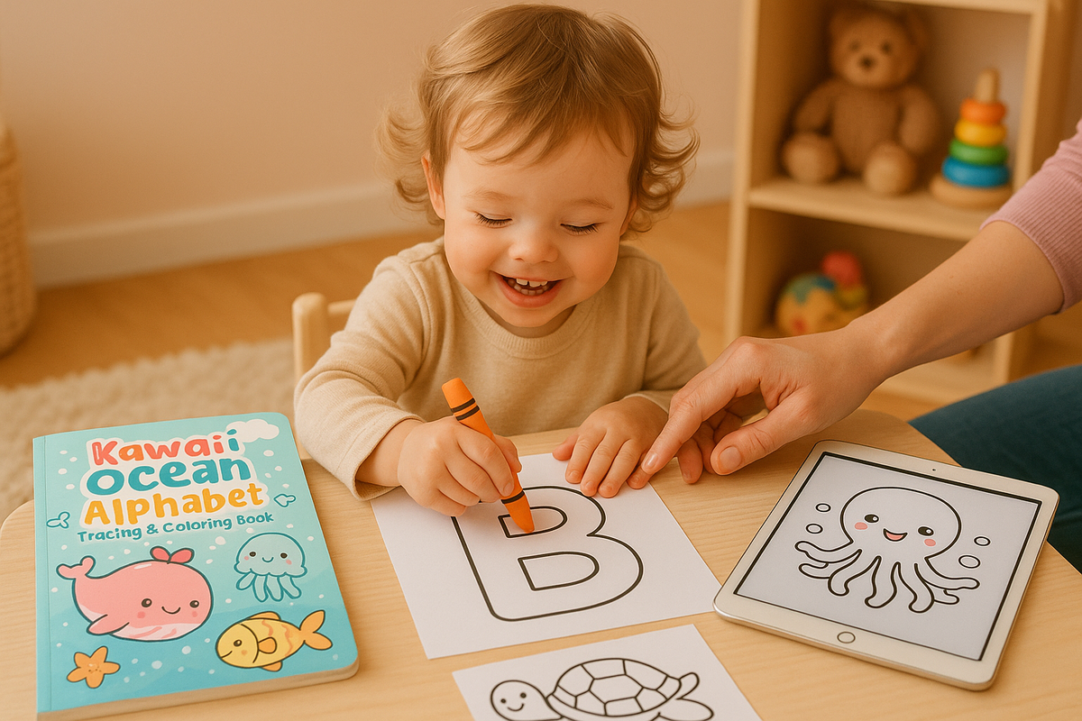 Kawaii Ocean Alphabet Tracing & Coloring Book | Digital Download Pdf