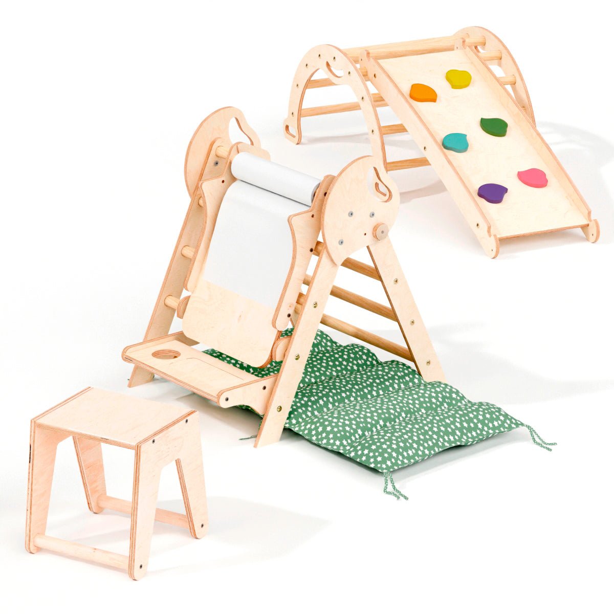 4in1 Montessori Climbing Set: Pikler Triangle, Arch, Slide Board, And Cushion For Toddlers (1–3 Years)