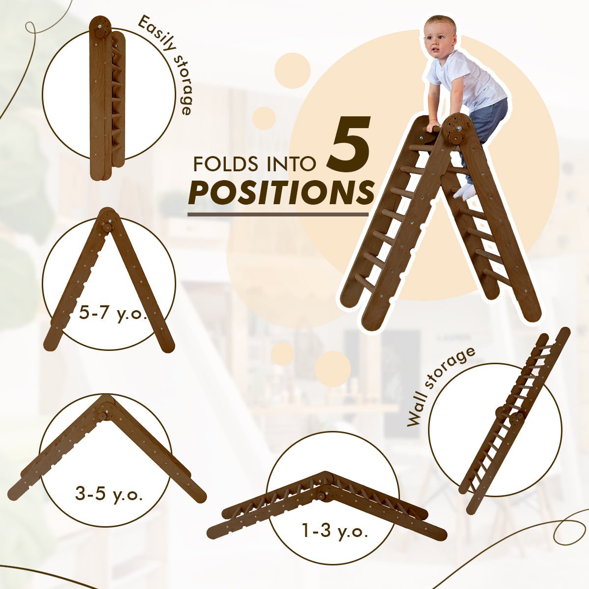 4in1 Montessori Climbing Set: Triangle Ladder + Arch/rocker + Slide Board/ramp + Net – Chocolate