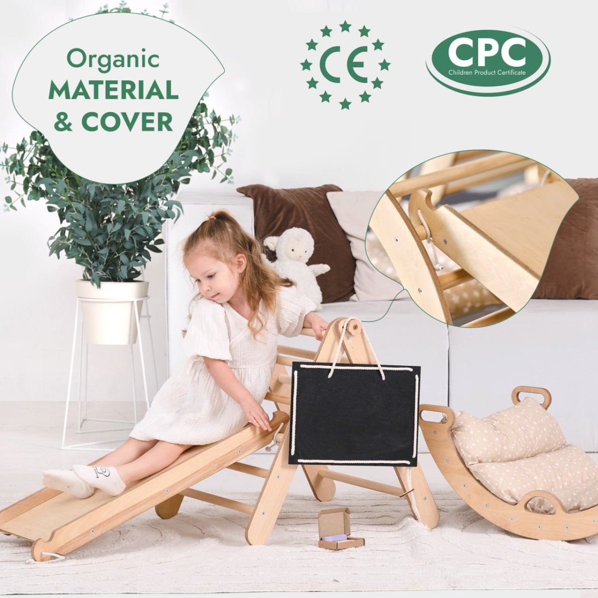 4in1 Montessori Climbing Set: Triangle Ladder + Climbing Arch + Slide Board + Cushion (1-3 Y.o)