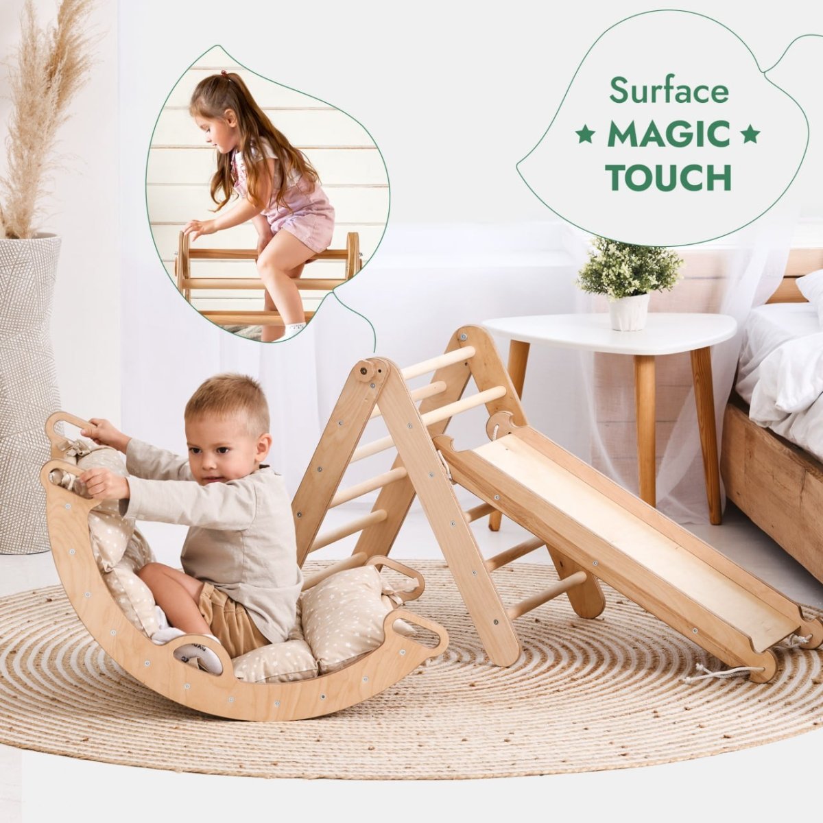 4in1 Montessori Climbing Set: Triangle Ladder + Climbing Arch + Slide Board + Cushion (1-3 Y.o)