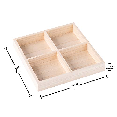 Four Sections Wooden Tray7x7x1.22 Square 6 Pack