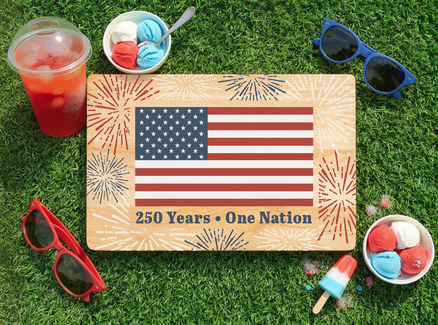 4th Of July Solid Maple Wood Serving Board Platter - 11" X 16" | Made In The Usa 🇺🇸