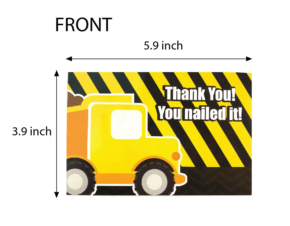Construction Fill-in Birthday Thank You Cards For Kids