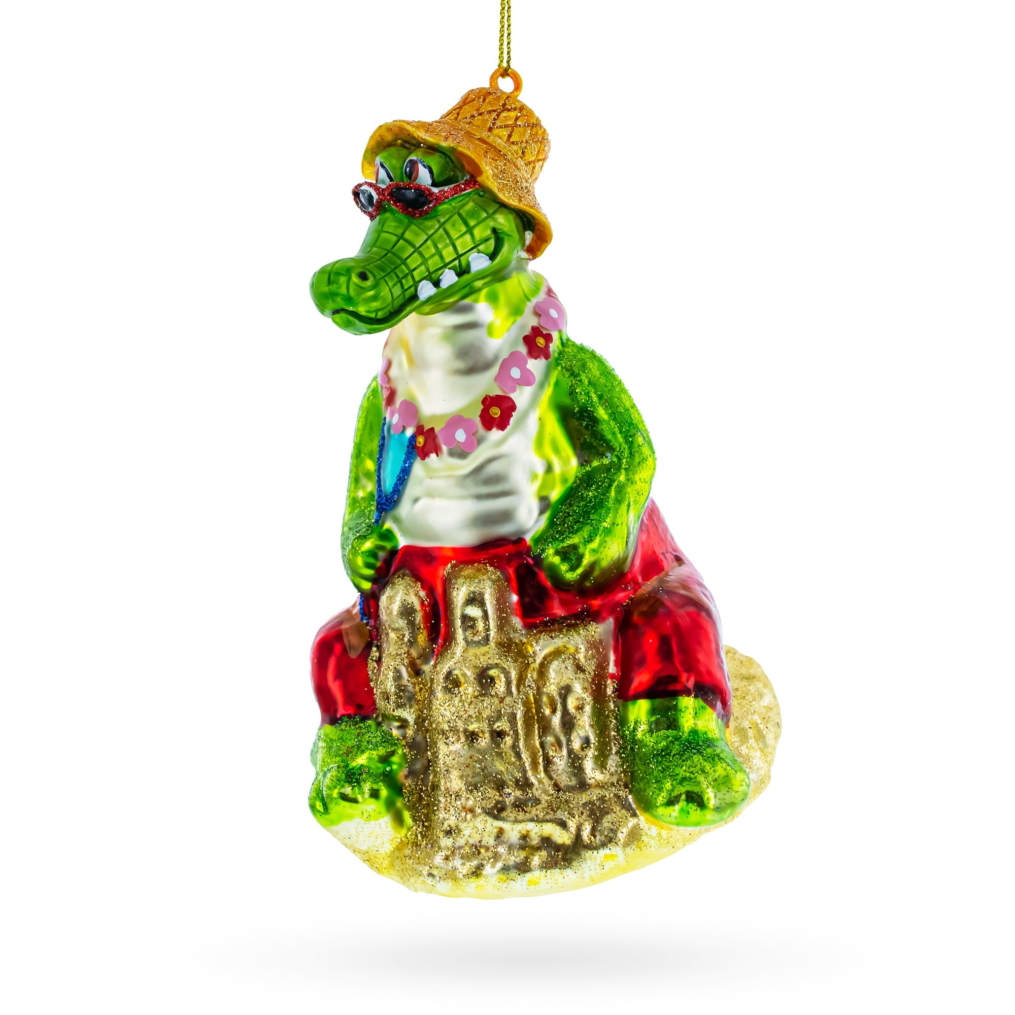 Alligator Relaxing On The Beach - Blown Glass Christmas Ornament