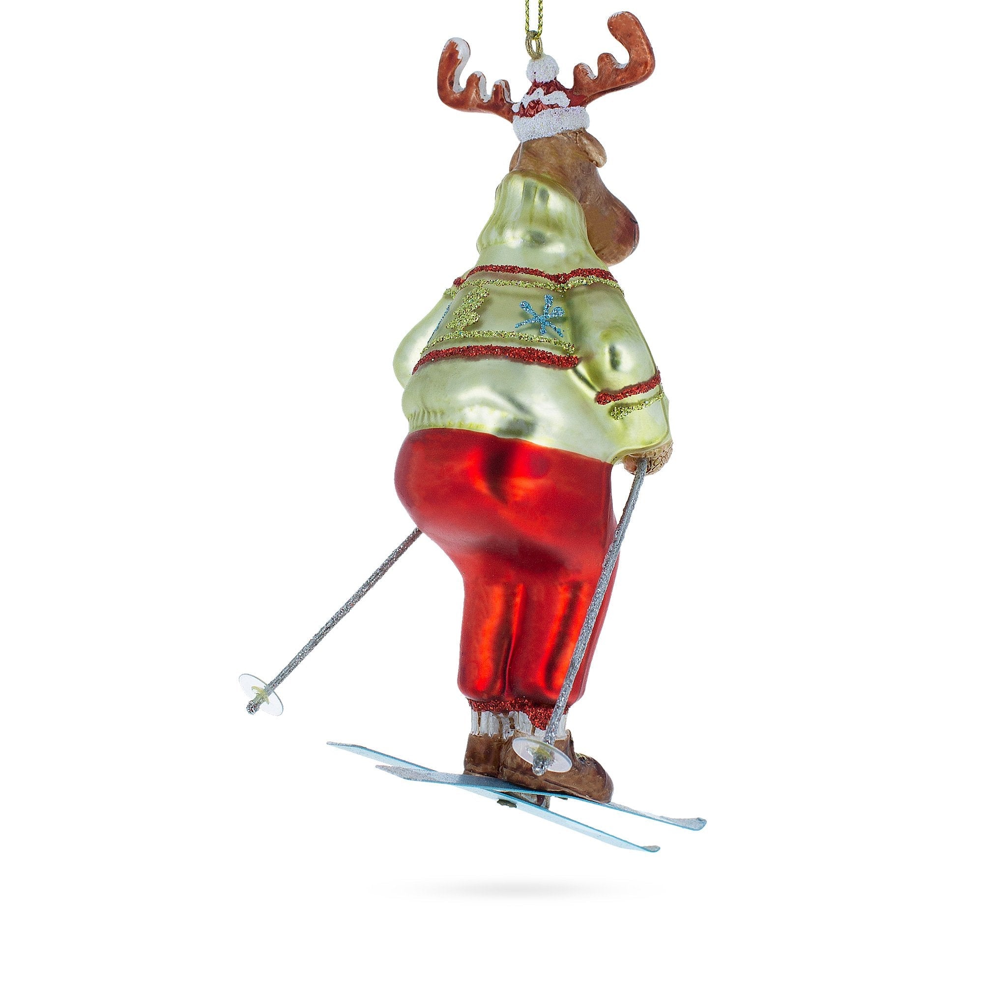 Festive Reindeer Skiing - Blown Glass Christmas Ornament