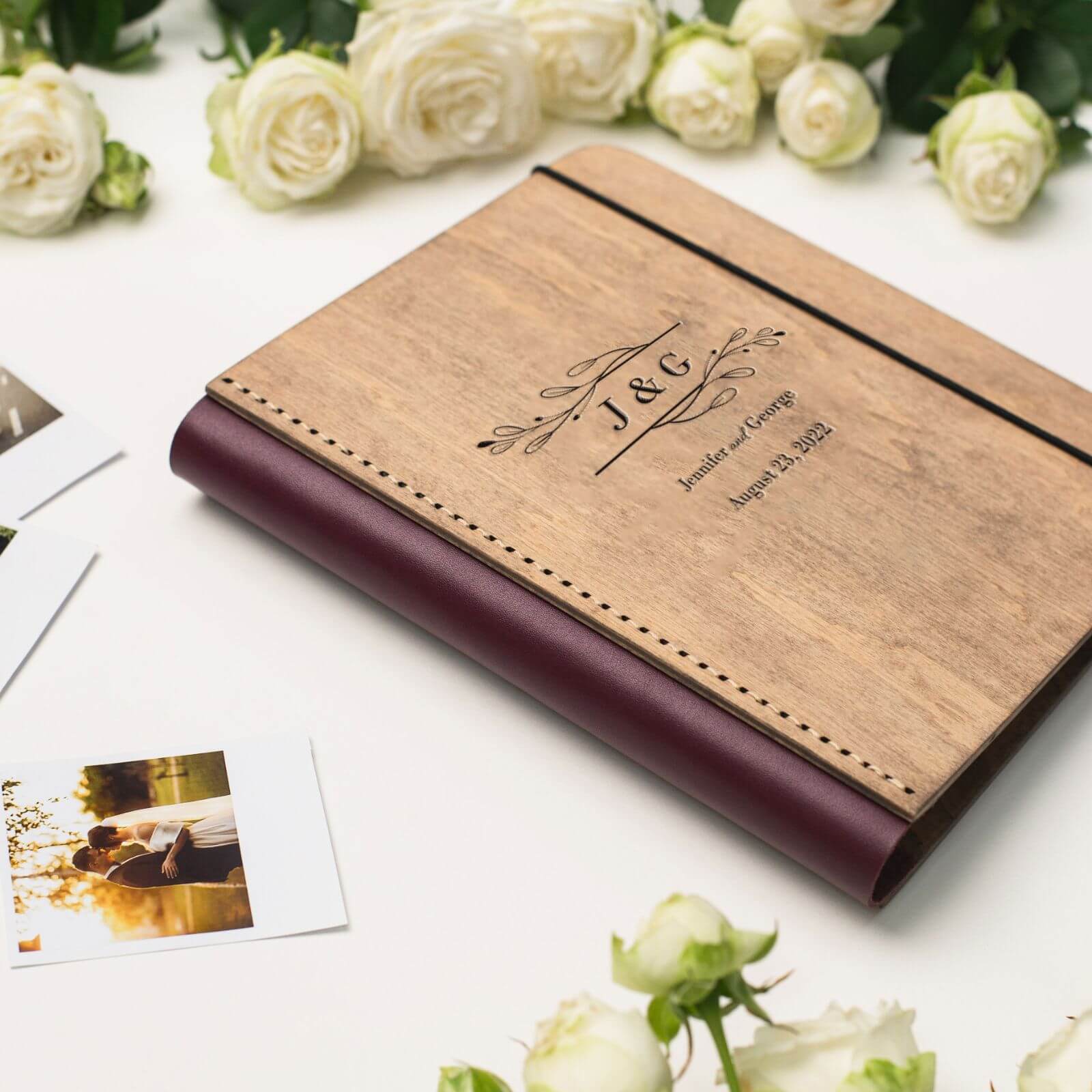 Wooden Album With Leather - Twigs (vertical)