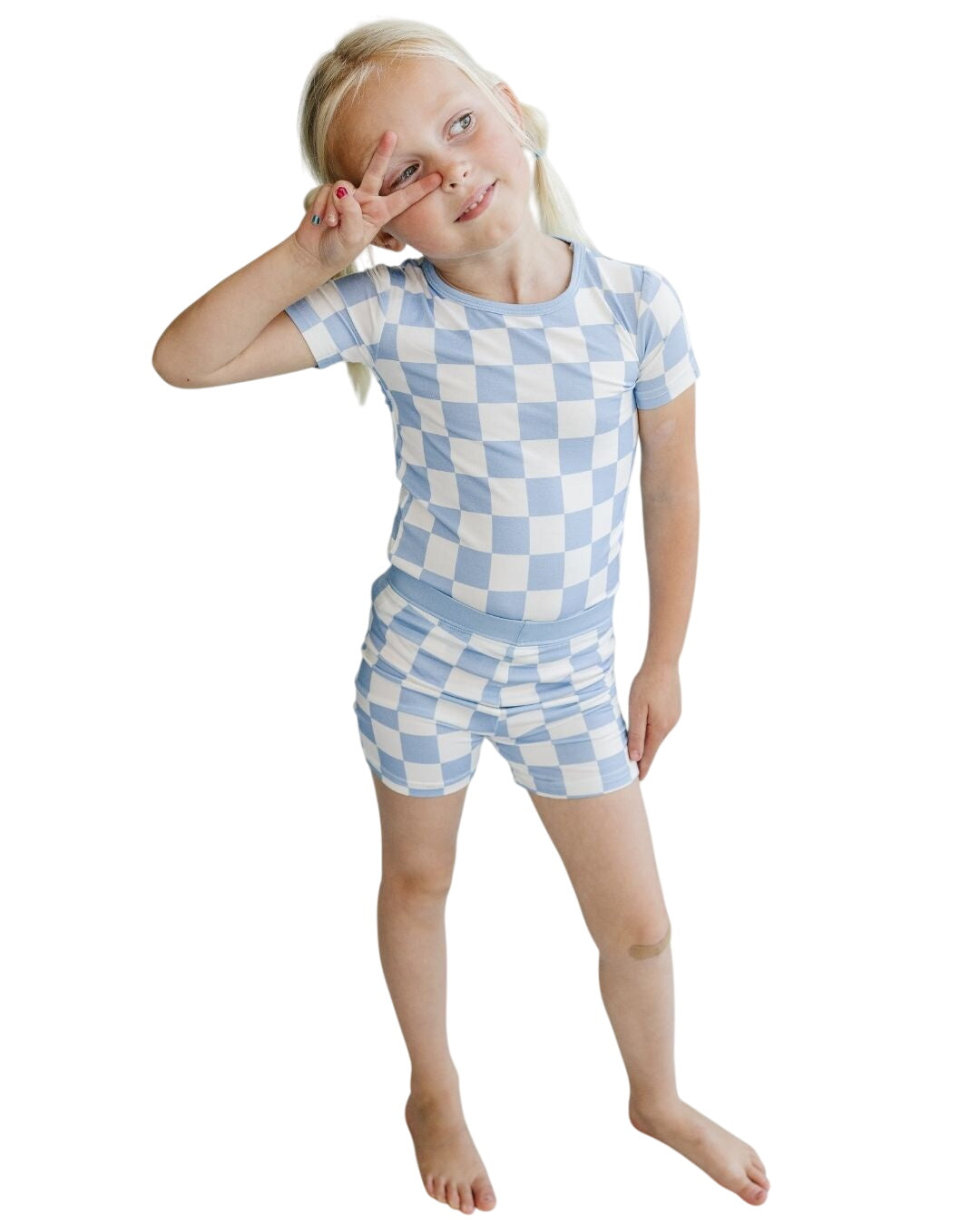 Bamboo Two Piece Shorts Set | Blue Checkered