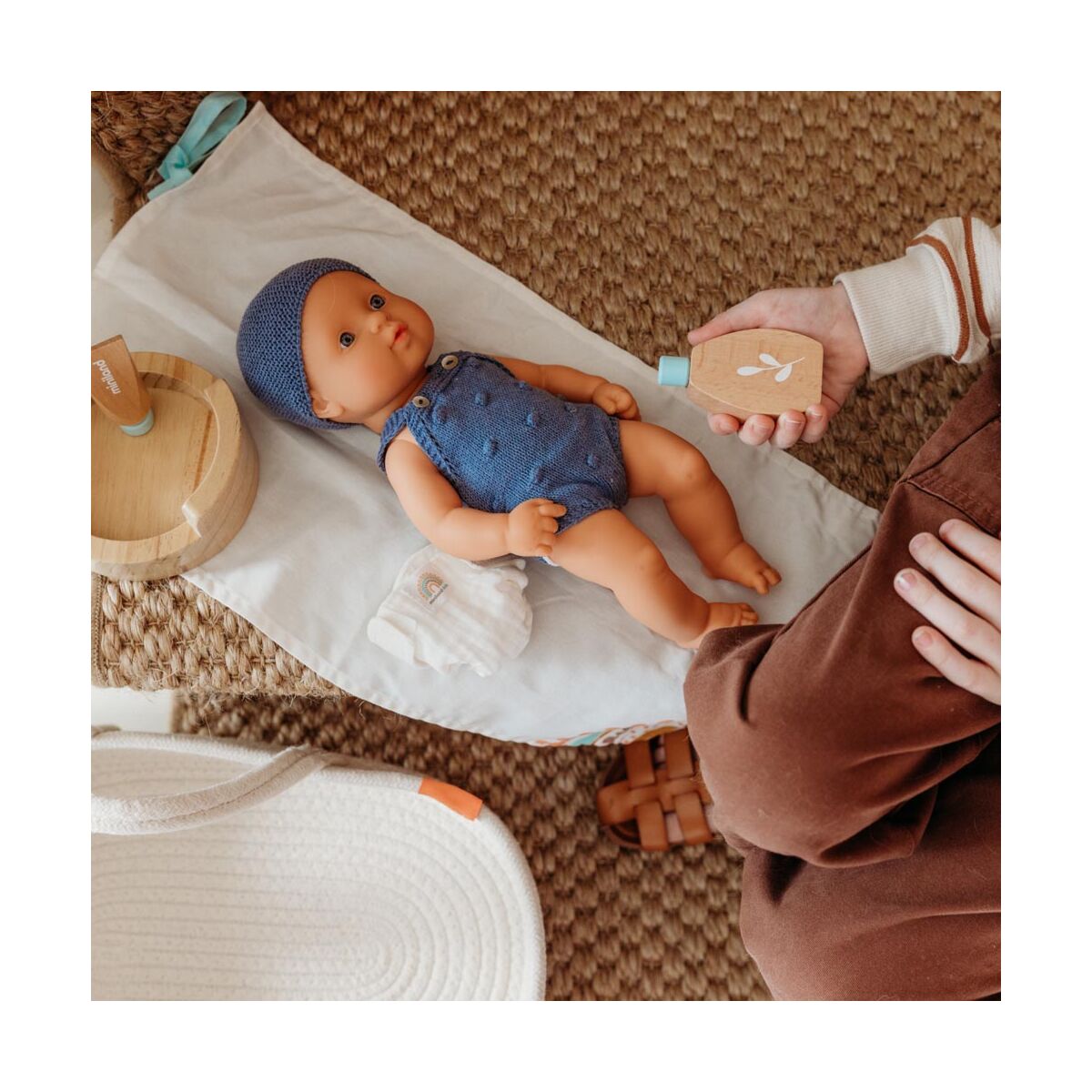 Knitted Doll Outfit 32cm –rompers & Beanie Hat