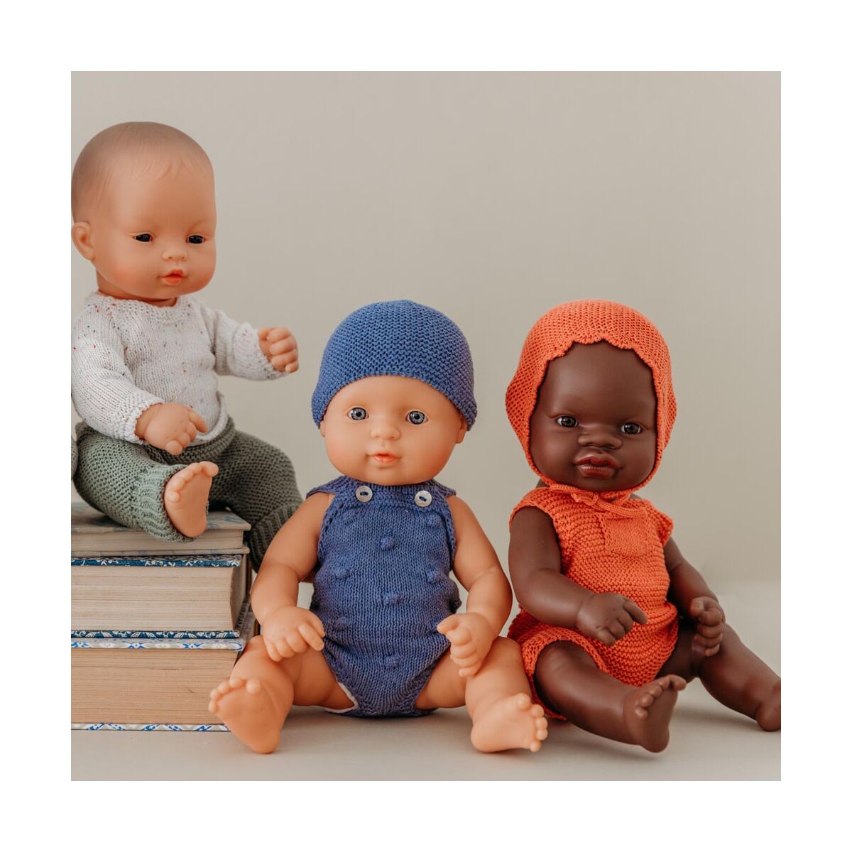 Knitted Doll Outfit 32cm –rompers & Beanie Hat