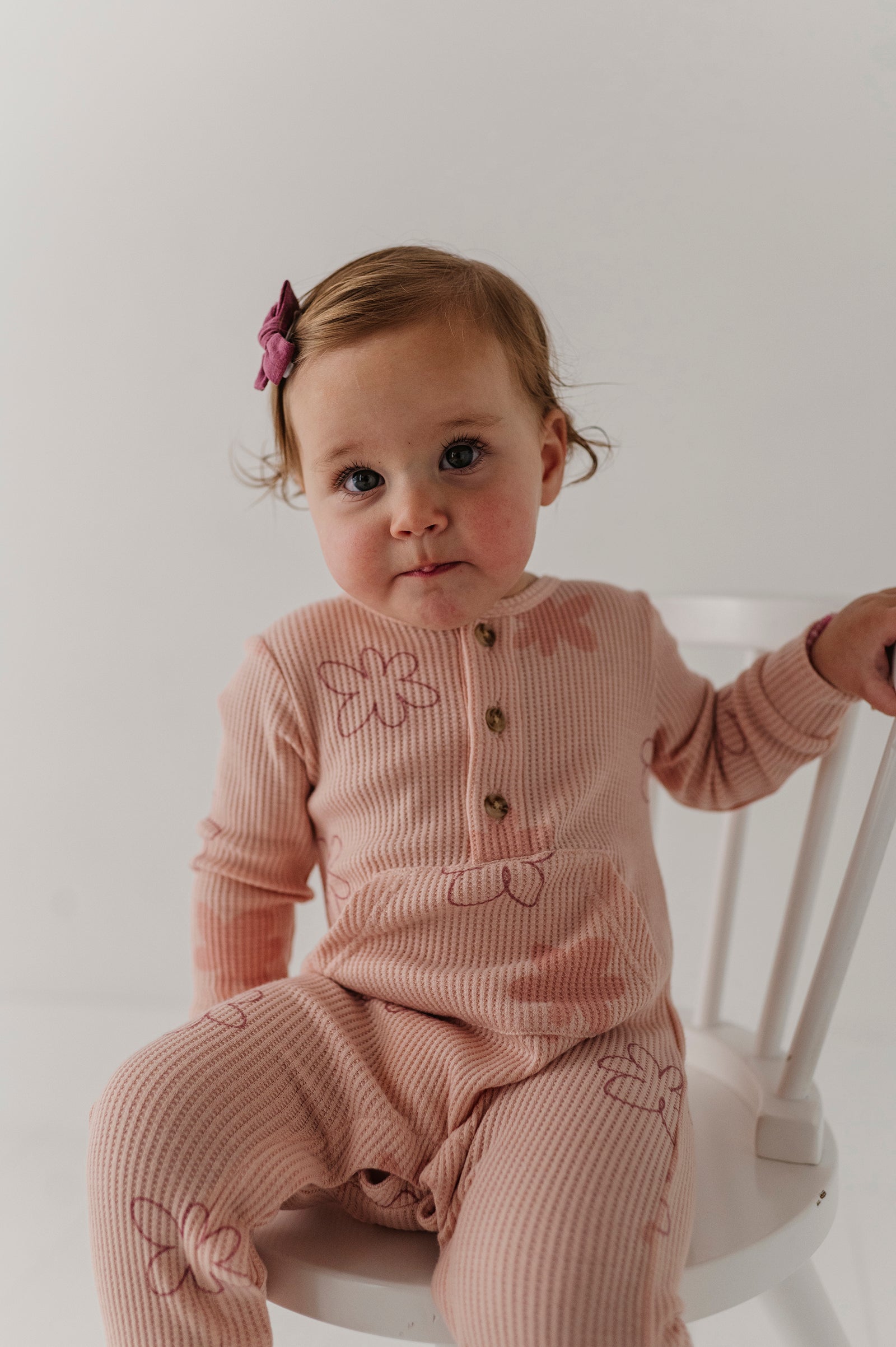 Girls Waffle Romper In Daisy Doodle