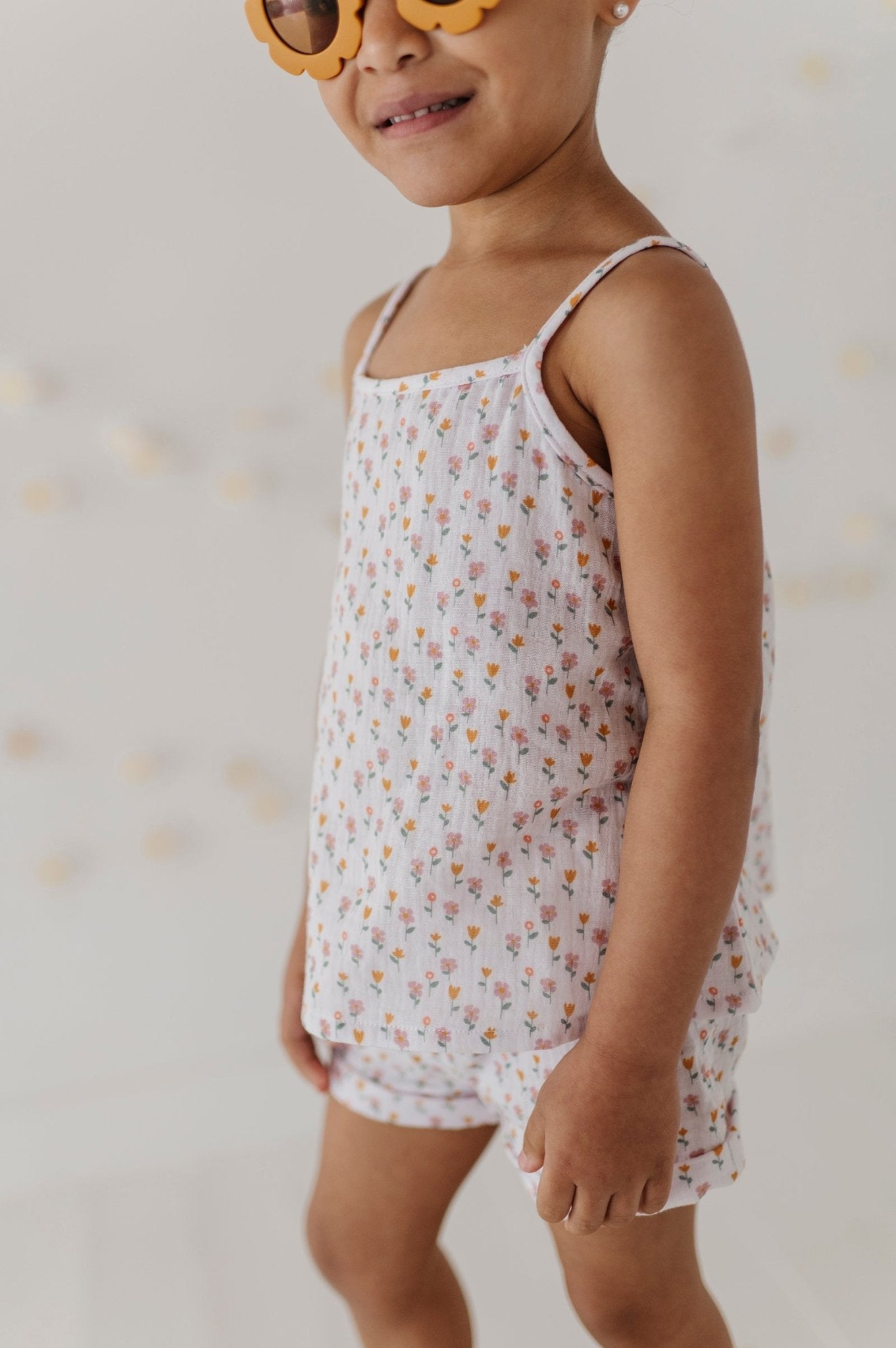 Girls Gauze Tank & Short Set In Mini Daisy On Cream