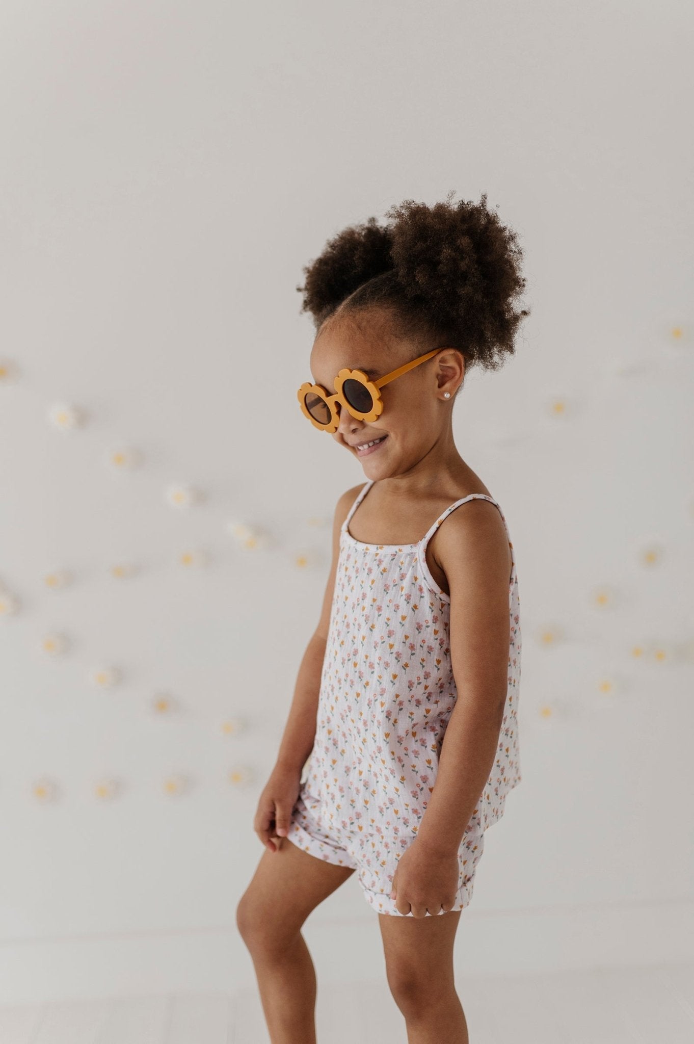 Girls Gauze Tank & Short Set In Mini Daisy On Cream