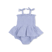 Solid Muslin Blue Blizzard - Smocked Bubble With Skirt