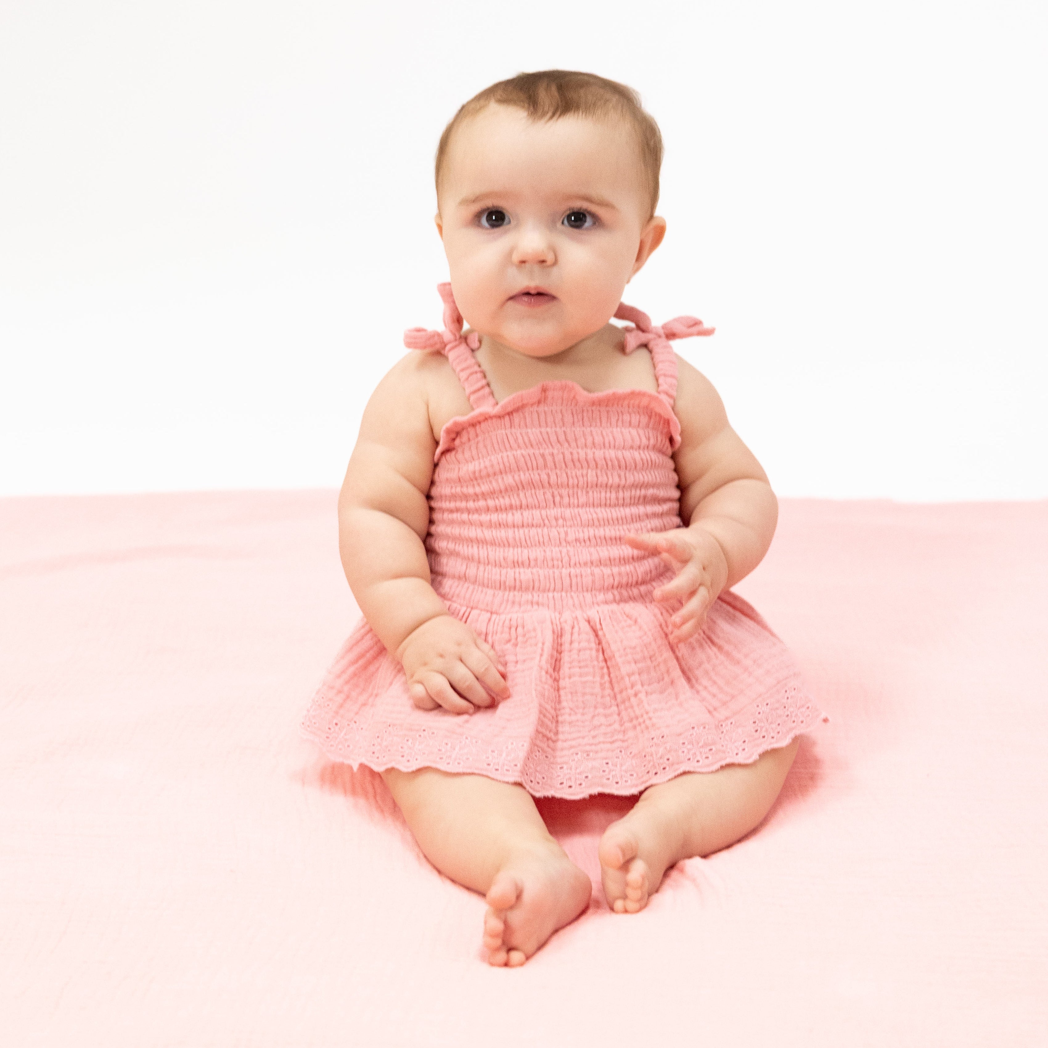 Solid Muslin Poignant Pink - Smocked Bubble With Skirt