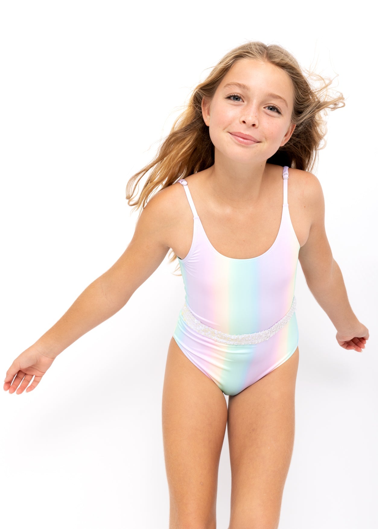 Rainbow Swimsuit With Sequin Belt