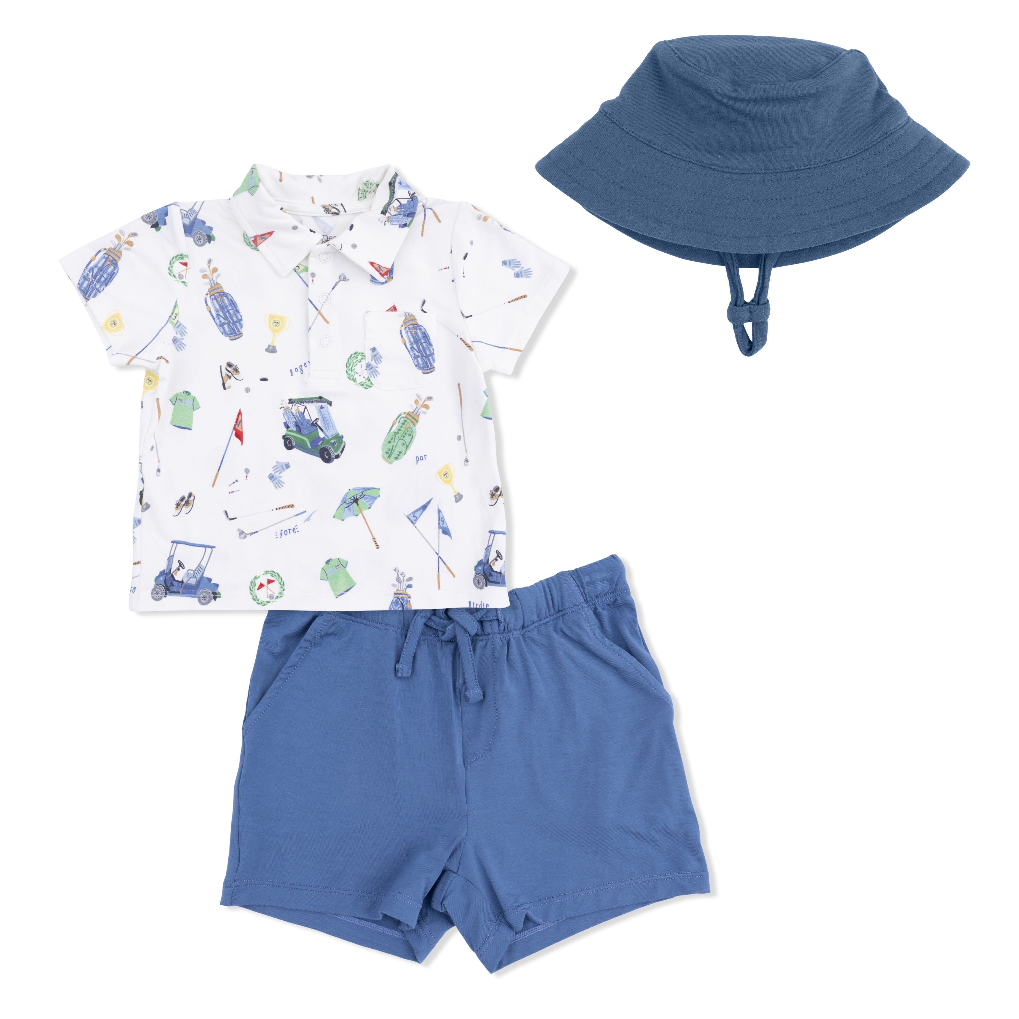 Golf Things - Polo With Casual Short With Solid Bucket Hat