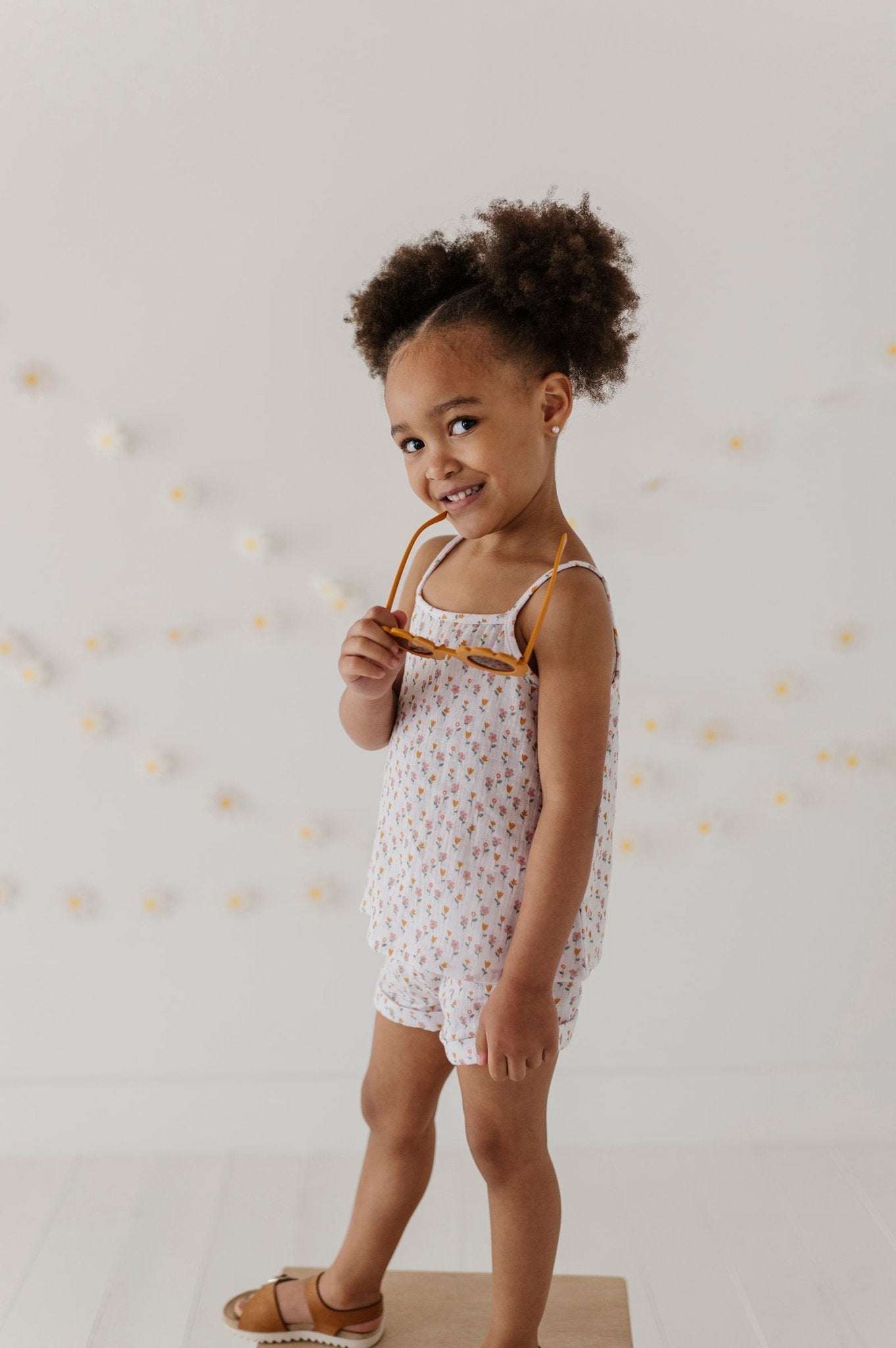 Girls Gauze Tank & Short Set In Mini Daisy On Cream