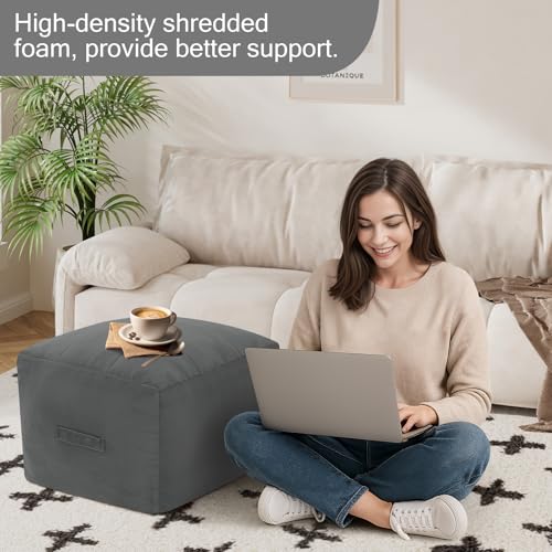 Grid Square Pouf Ottoman, 20"x20"x15"