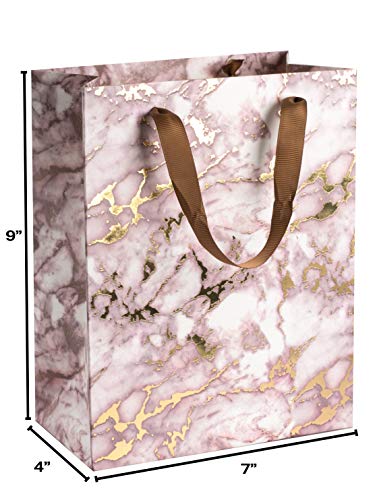 Brown Marble Design Foil Stamped Gift Bags 24 Pack 9"x 7"x 4"