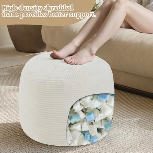 Stuffed Round Pouf Ottoman, 20"x15" Corduroy
