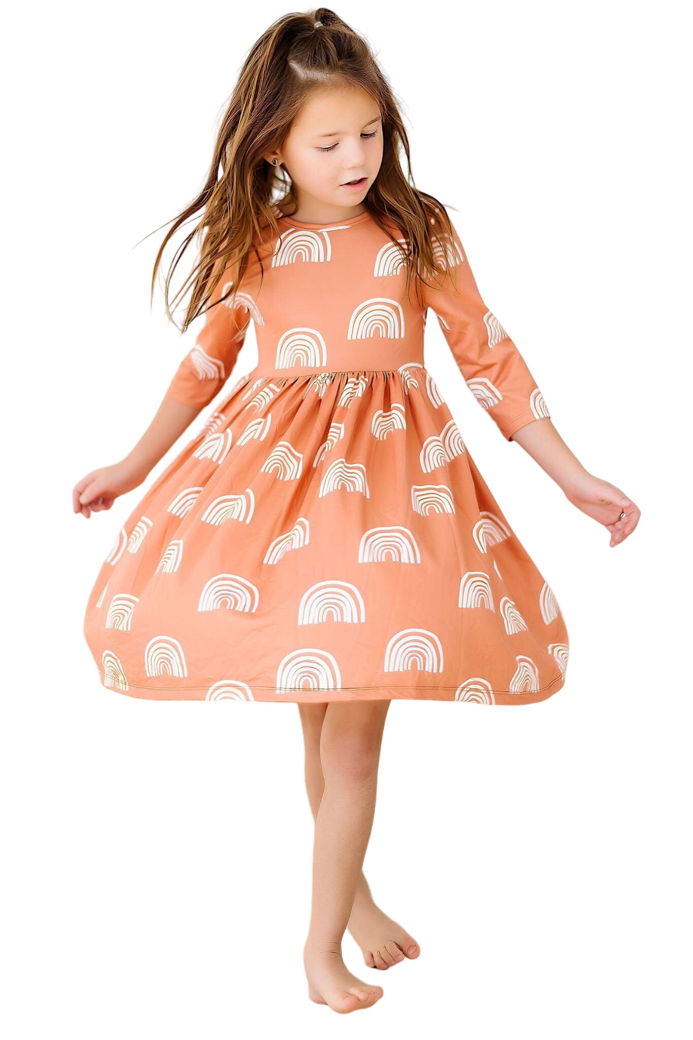 Rainbows In Fall 3/4 Sleeve Twirl Dress