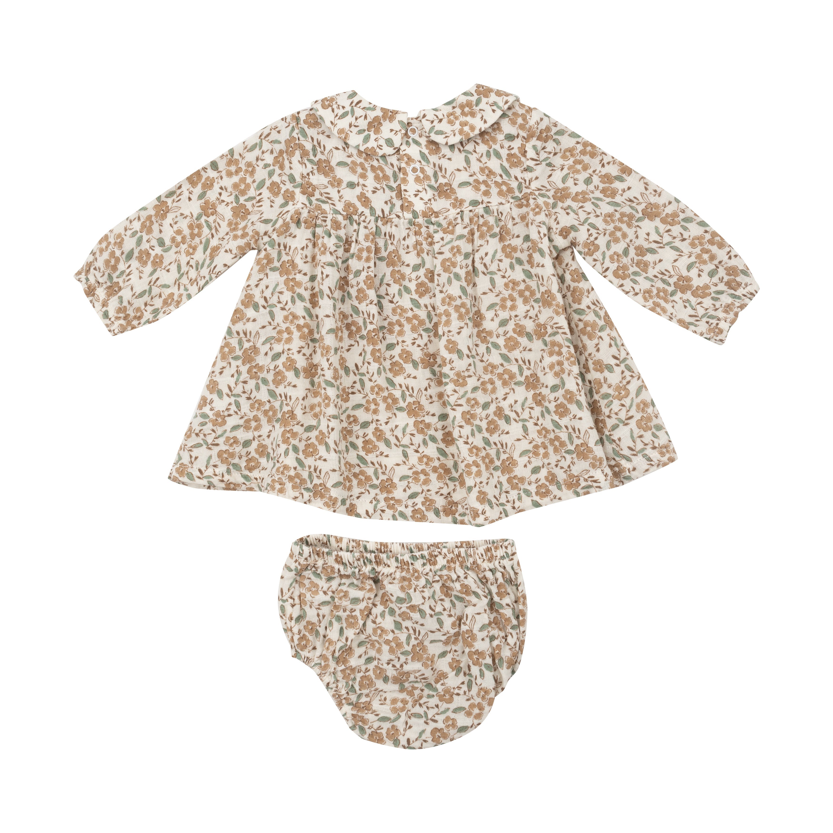 Peter Pan Collar Dress And Diaper Cover - Bitty Brown Floral