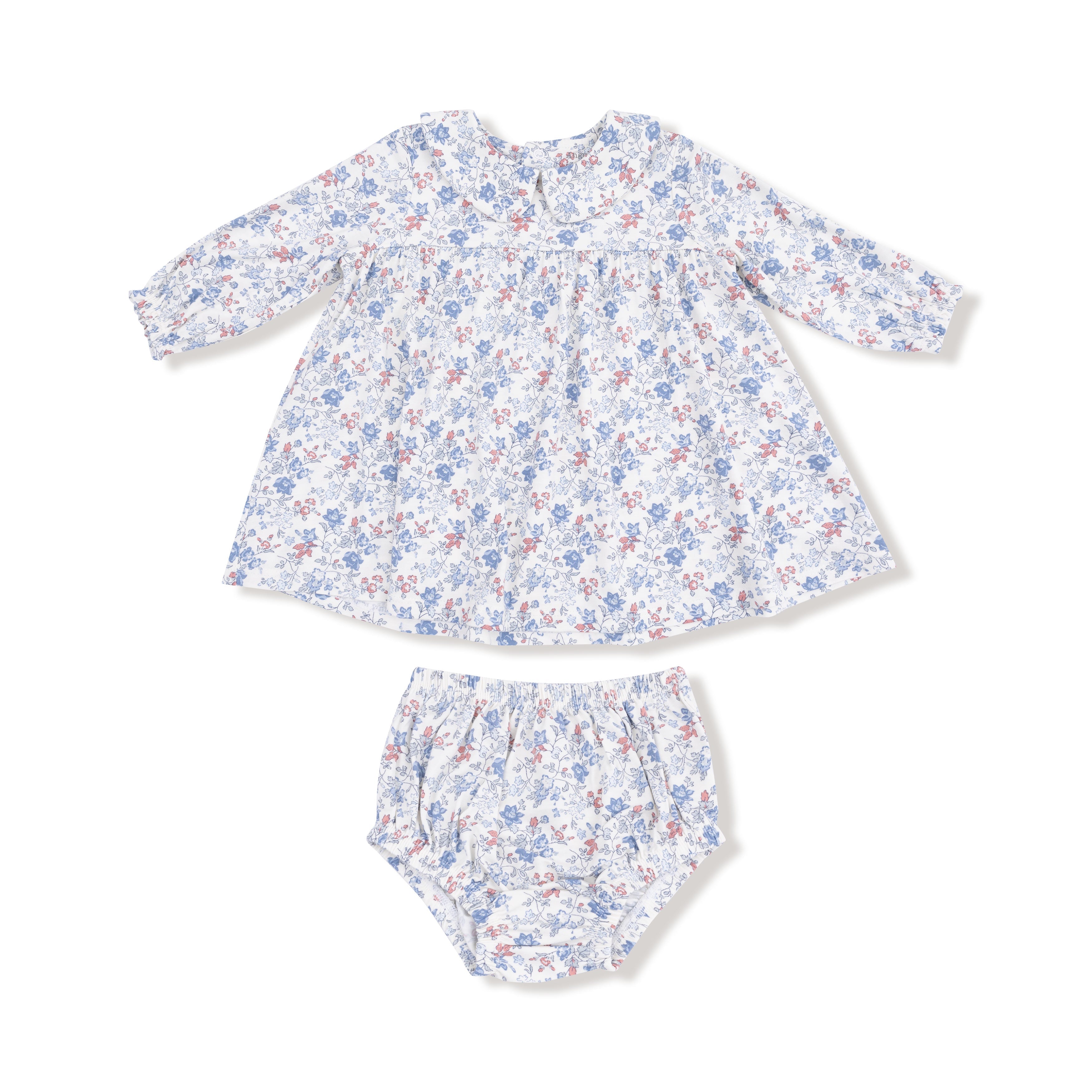 Simple Long Sleeve Peter Pan Collar Dress + Diaper Cover