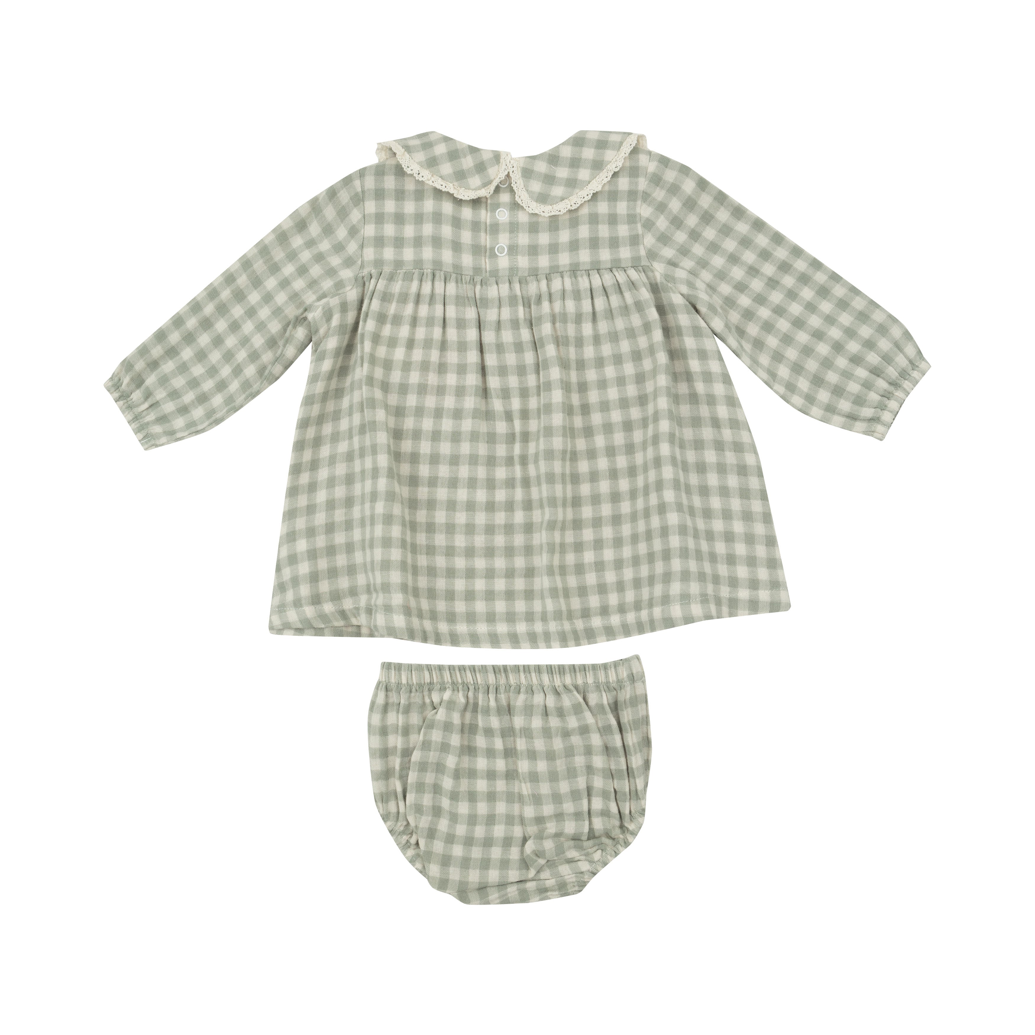 Peter Pan Collar Dress And Bloomer - Mini Green Gingham