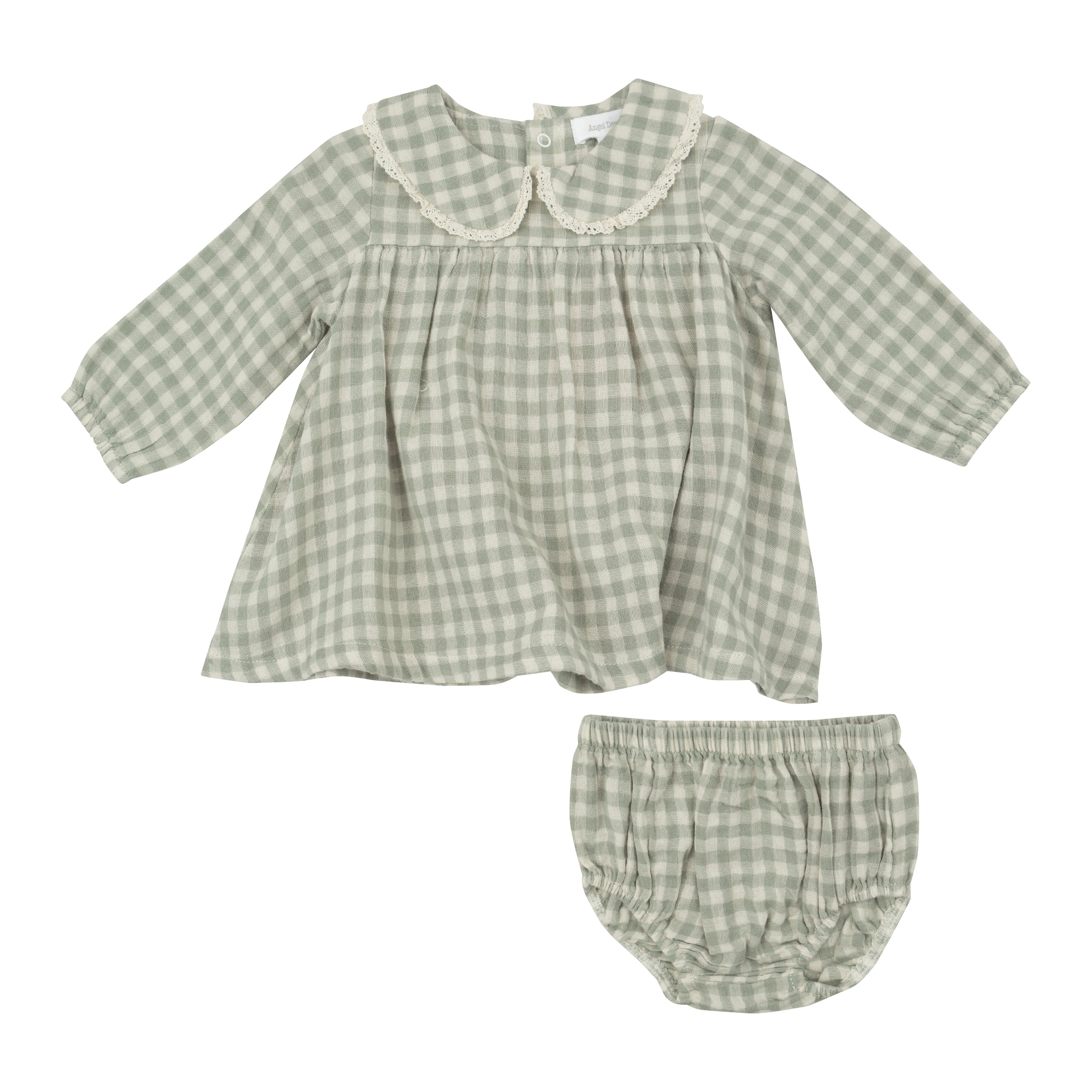 Peter Pan Collar Dress And Bloomer - Mini Green Gingham