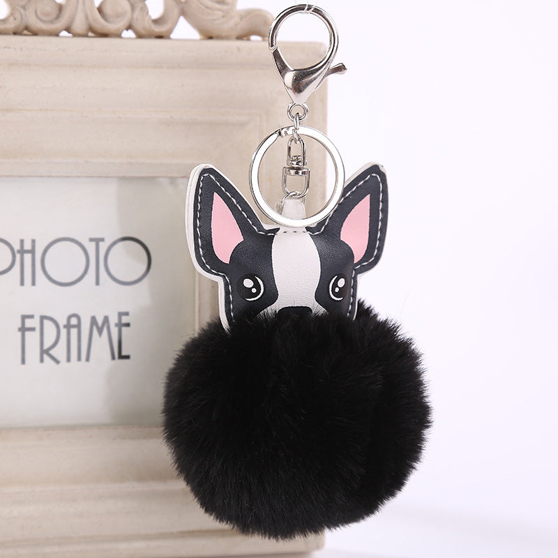 French Bulldog Pom Pom Keychain - Black