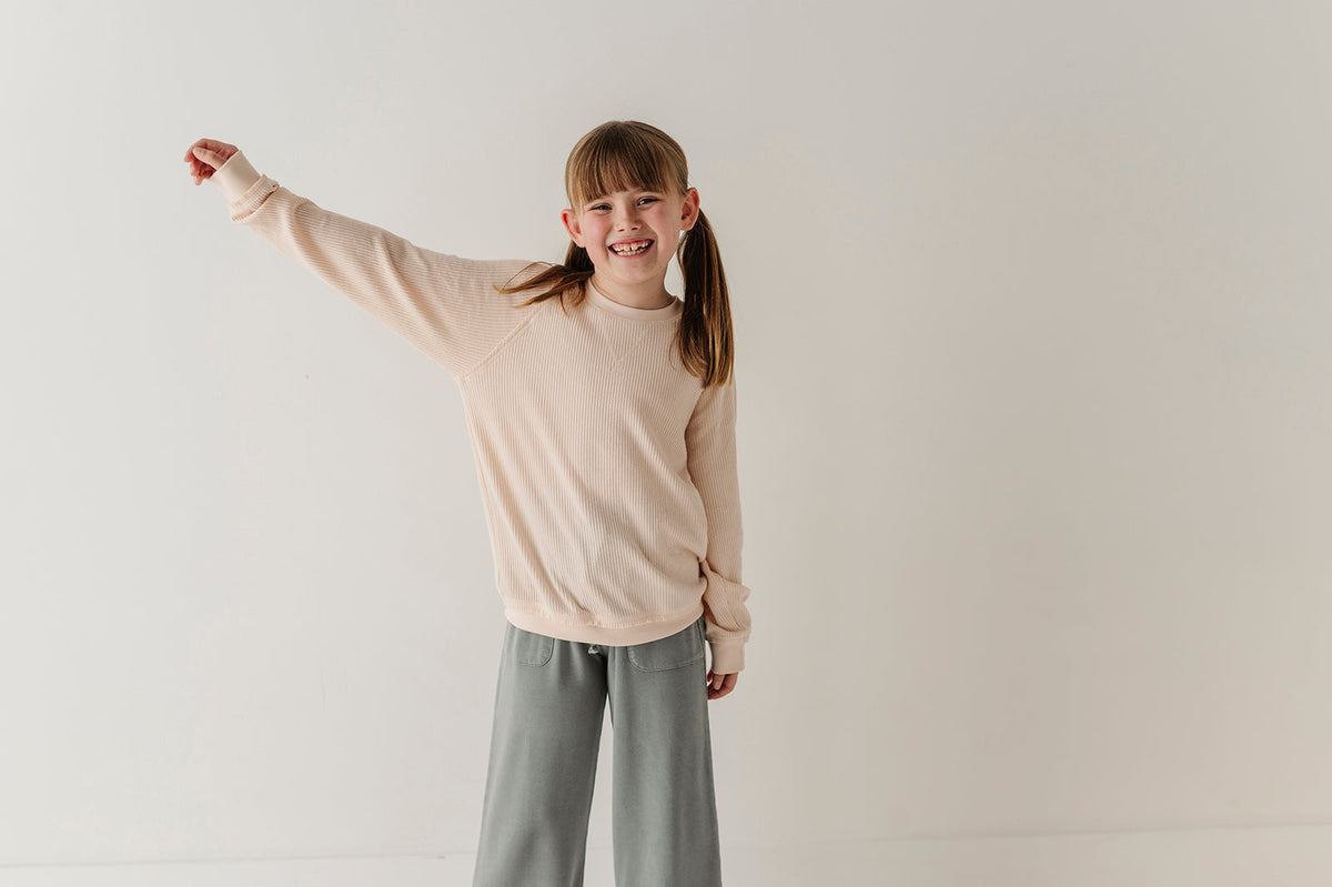 Girls Waffle Sweatshirt In Old Rose