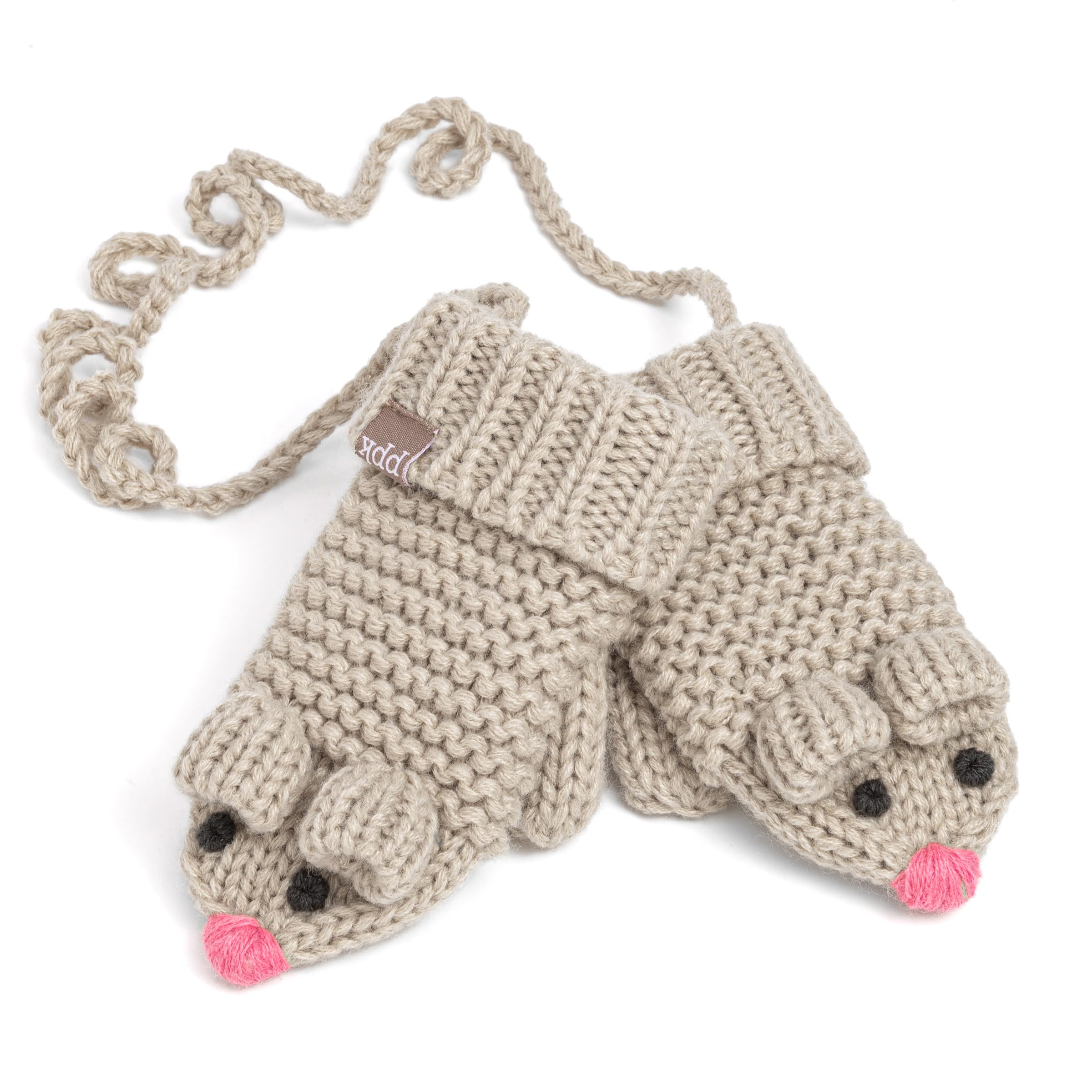 Mouse Face Knit Mittens With String For Kids 1-6 Years, Cozy, Cute & Connected For Little Hands, Premium Quality