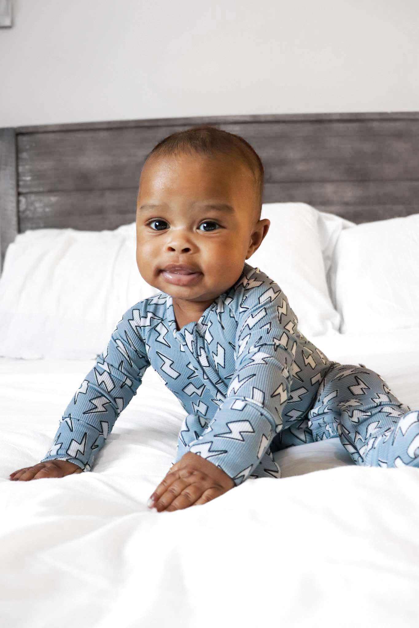 Blue Bolts | Zip Romper