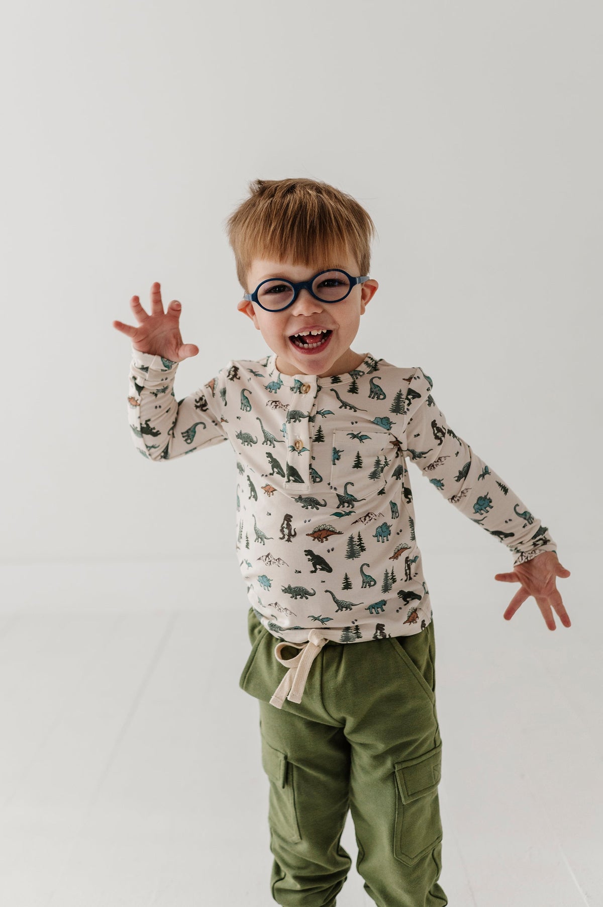 Boys Long Sleeve Henley Shirt In Dino Land