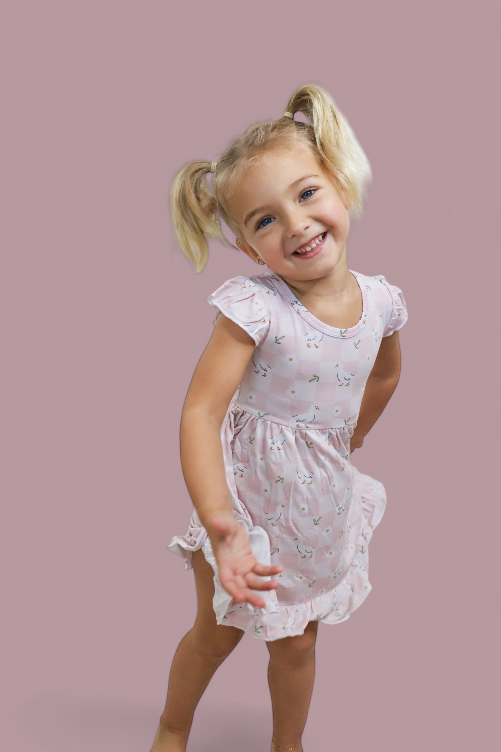 Exclusive Ducks And Daisies Dream Cap Sleeve Ruffle Dress