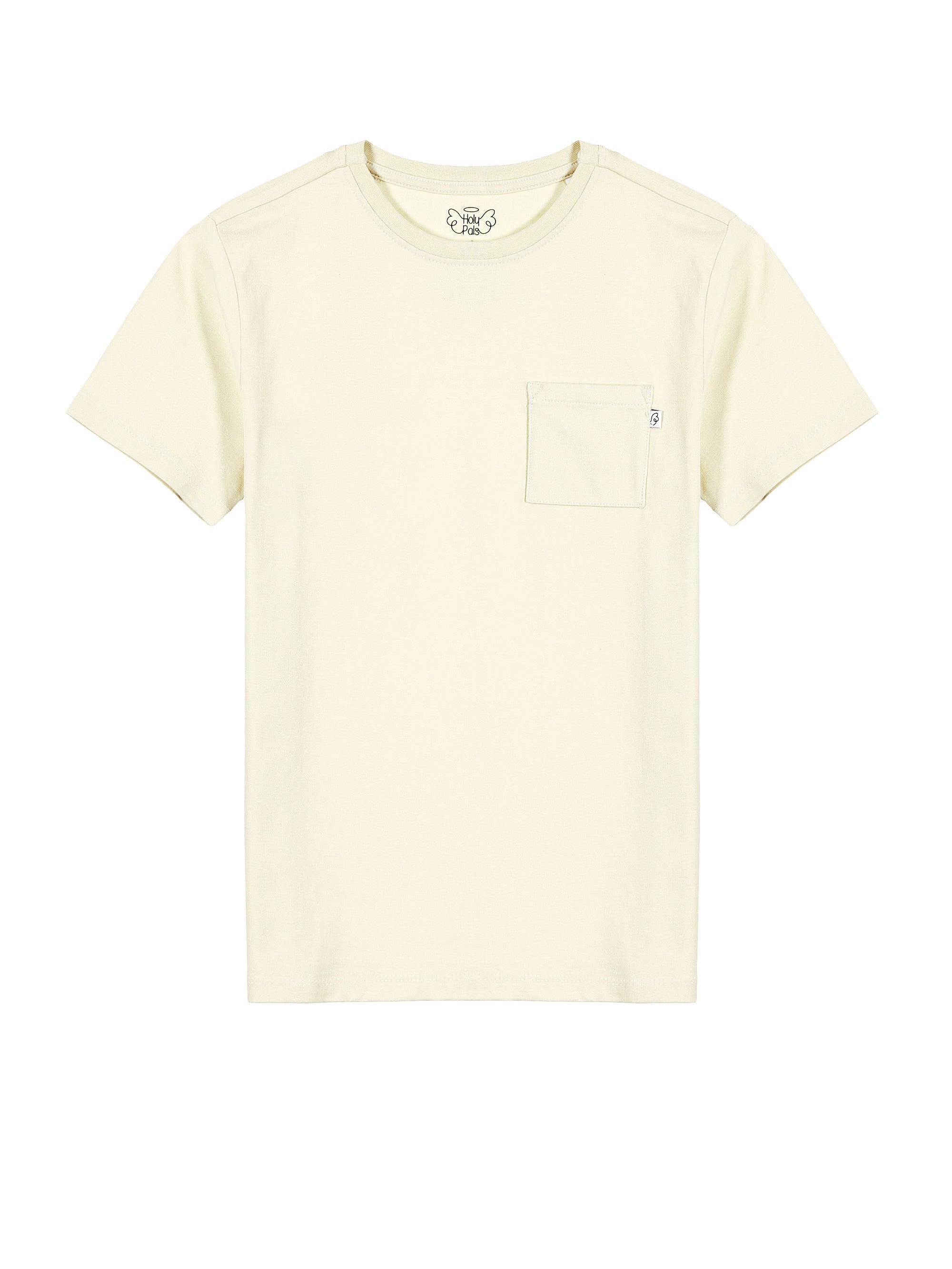 Kids Solid Beige Prayer Pocket T-shirt Cotton | Short Sleeve