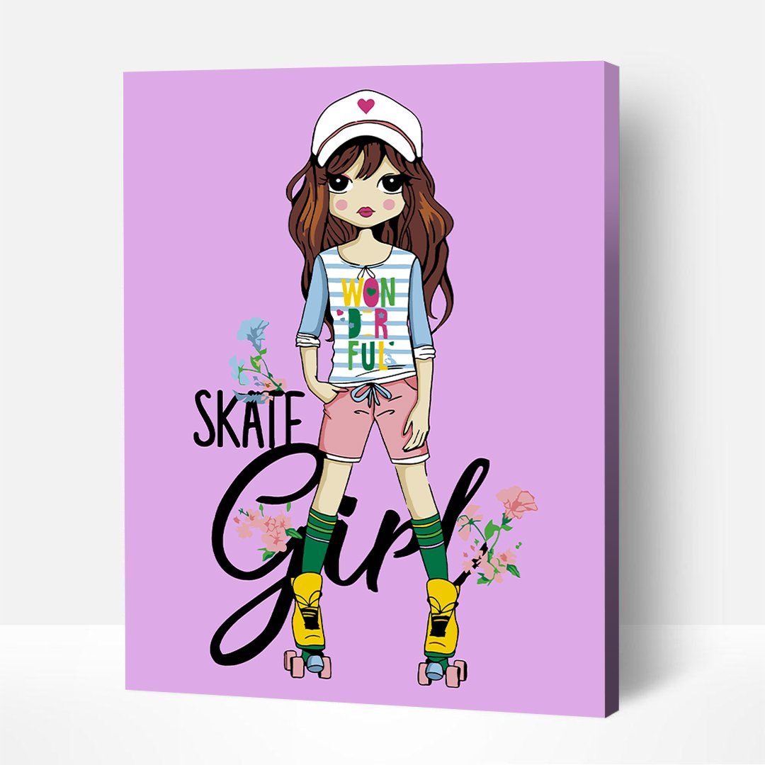 Skate Girl – Paint By Numbers Kit | Artwille | 14x18 Inch Canvas