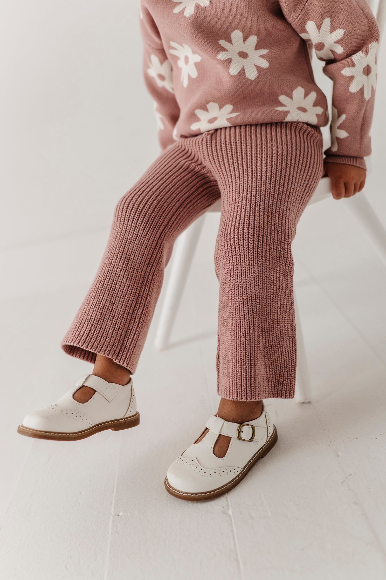 Girls Knit Wide Leg Crop Pants In Rose