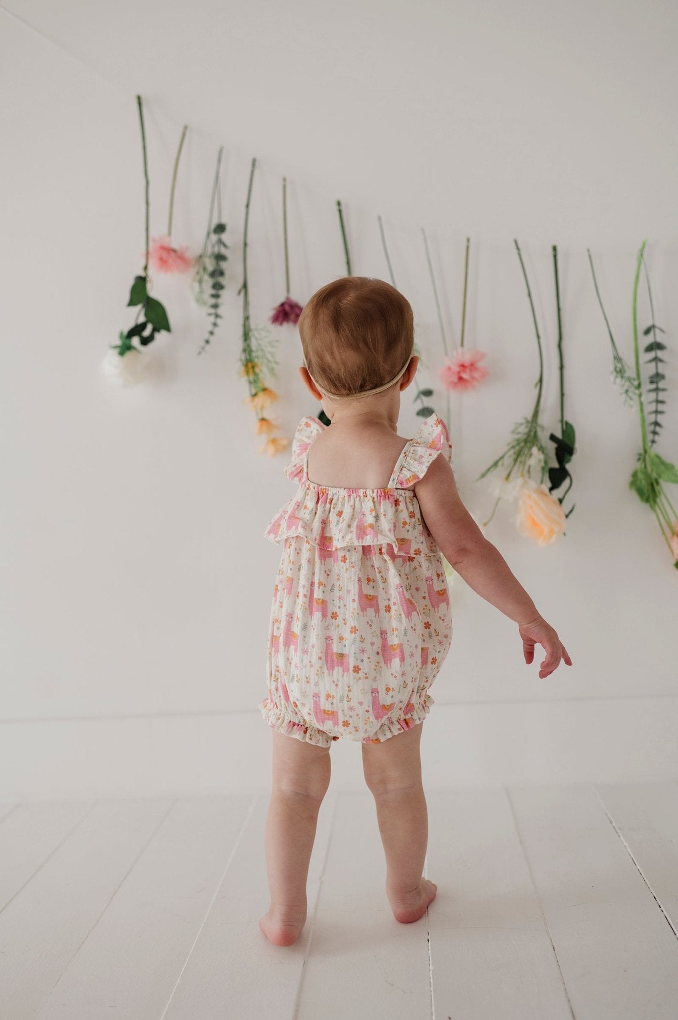 Baby Girl Gauze Bubble Romper In Llamas