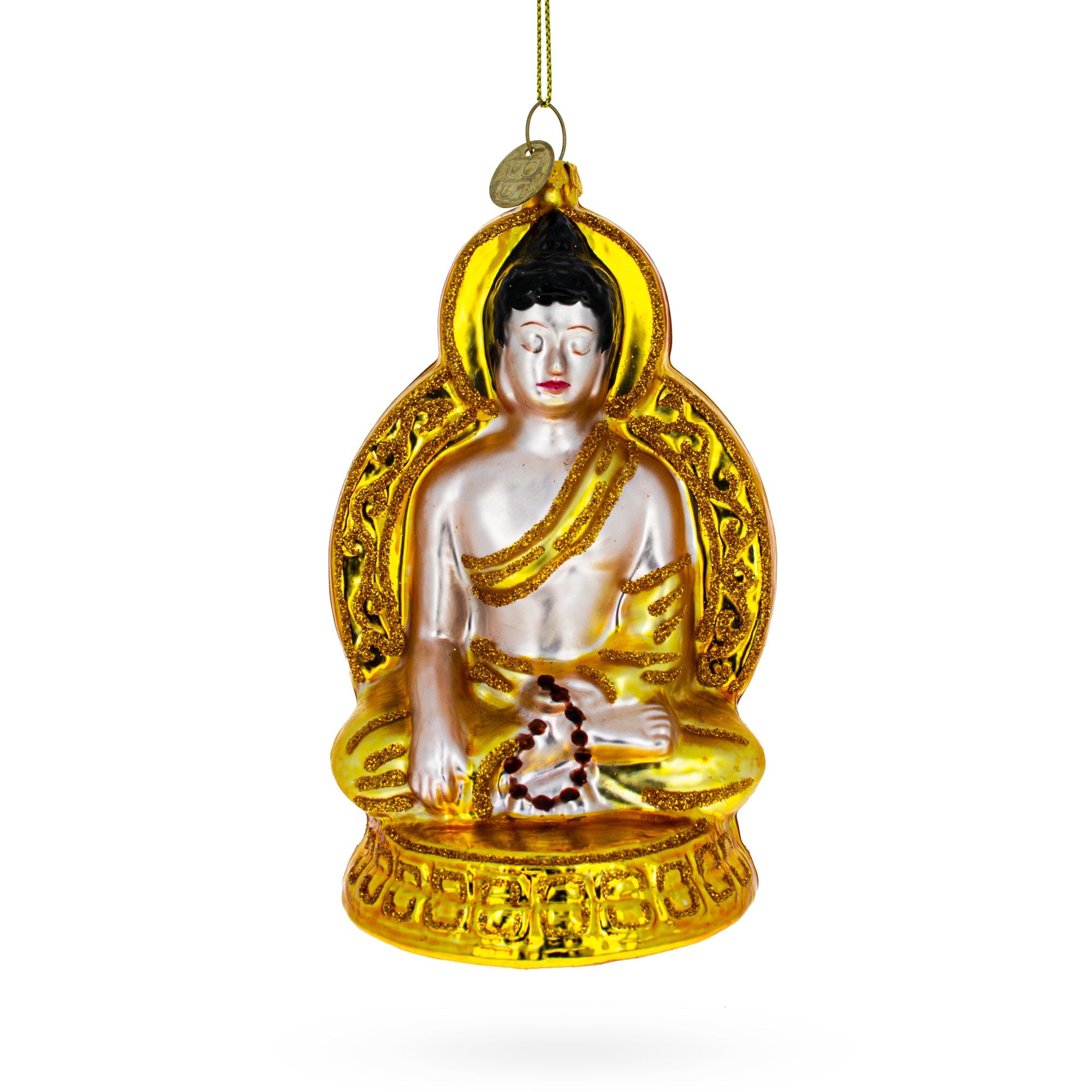 Gilded Serenity: Golden Buddha - Blown Glass Christmas Ornament