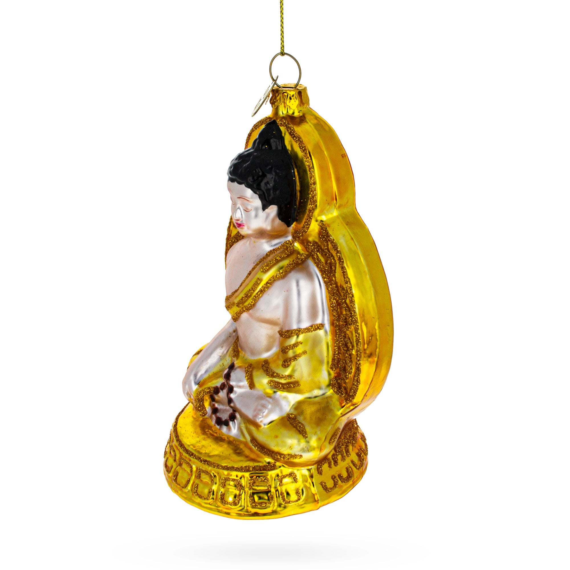 Gilded Serenity: Golden Buddha - Blown Glass Christmas Ornament