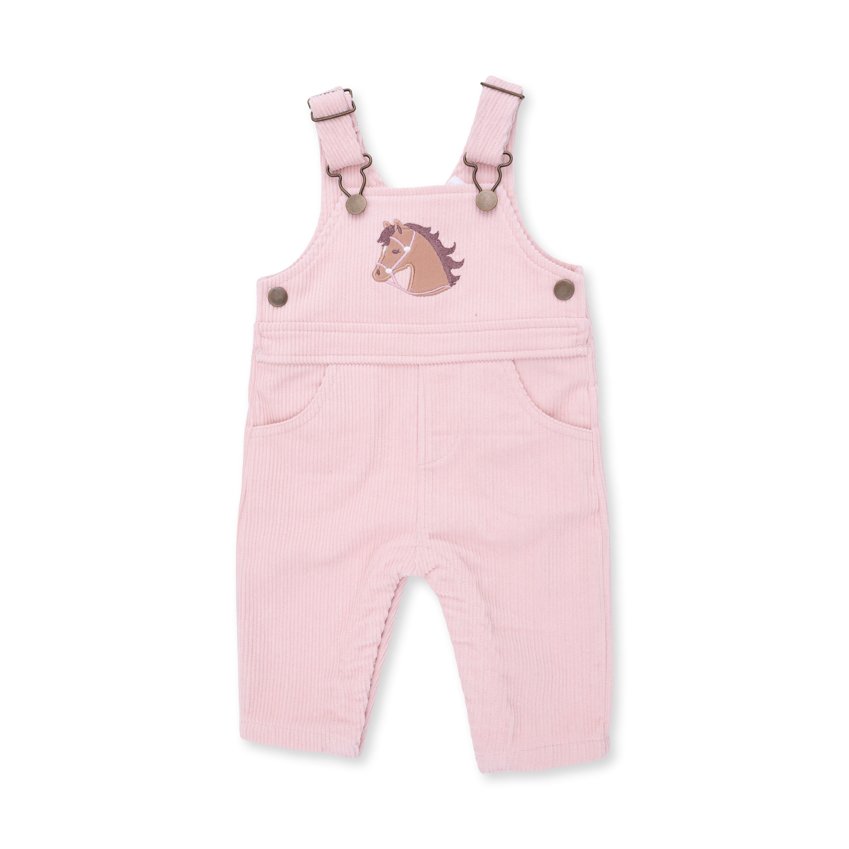 Veiled Pink Corduroy - Uni Old School Overall With Horse Applique