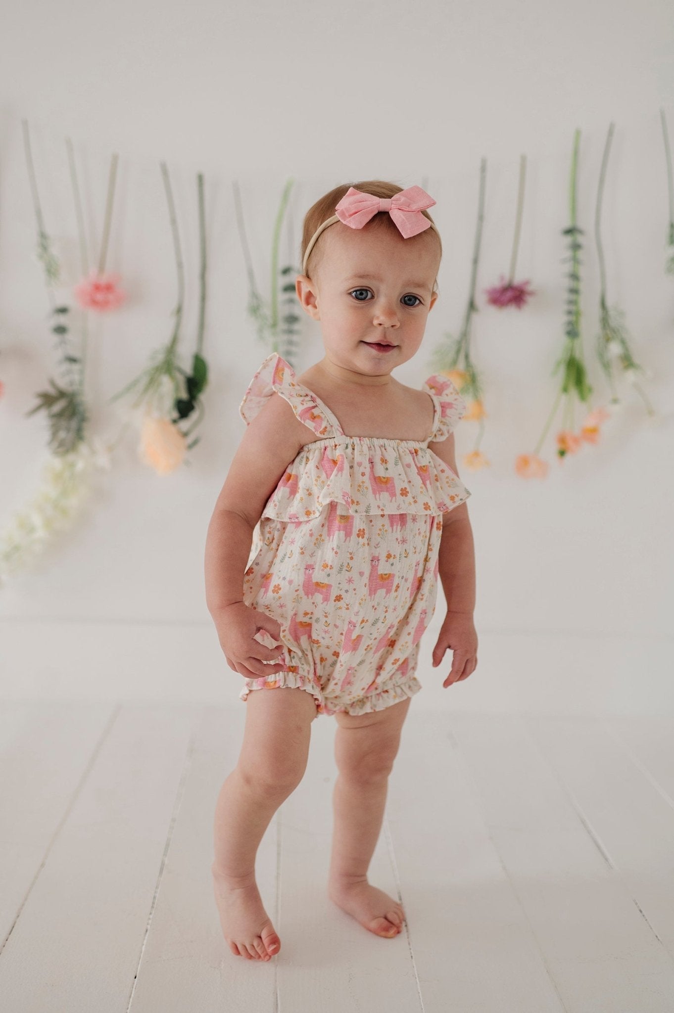 Baby Girl Gauze Bubble Romper In Llamas