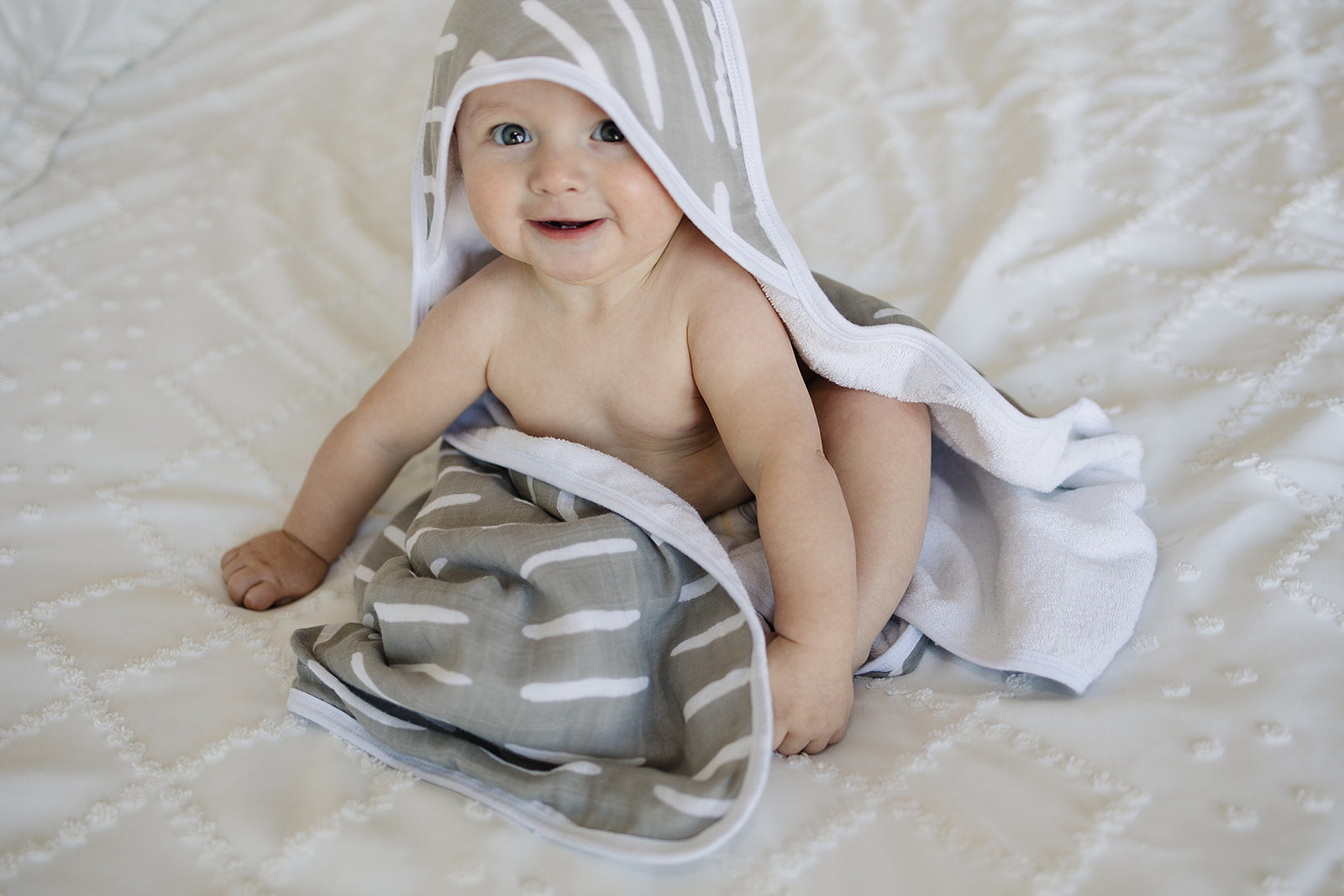 Grey Dash Muslin Hooded Towel